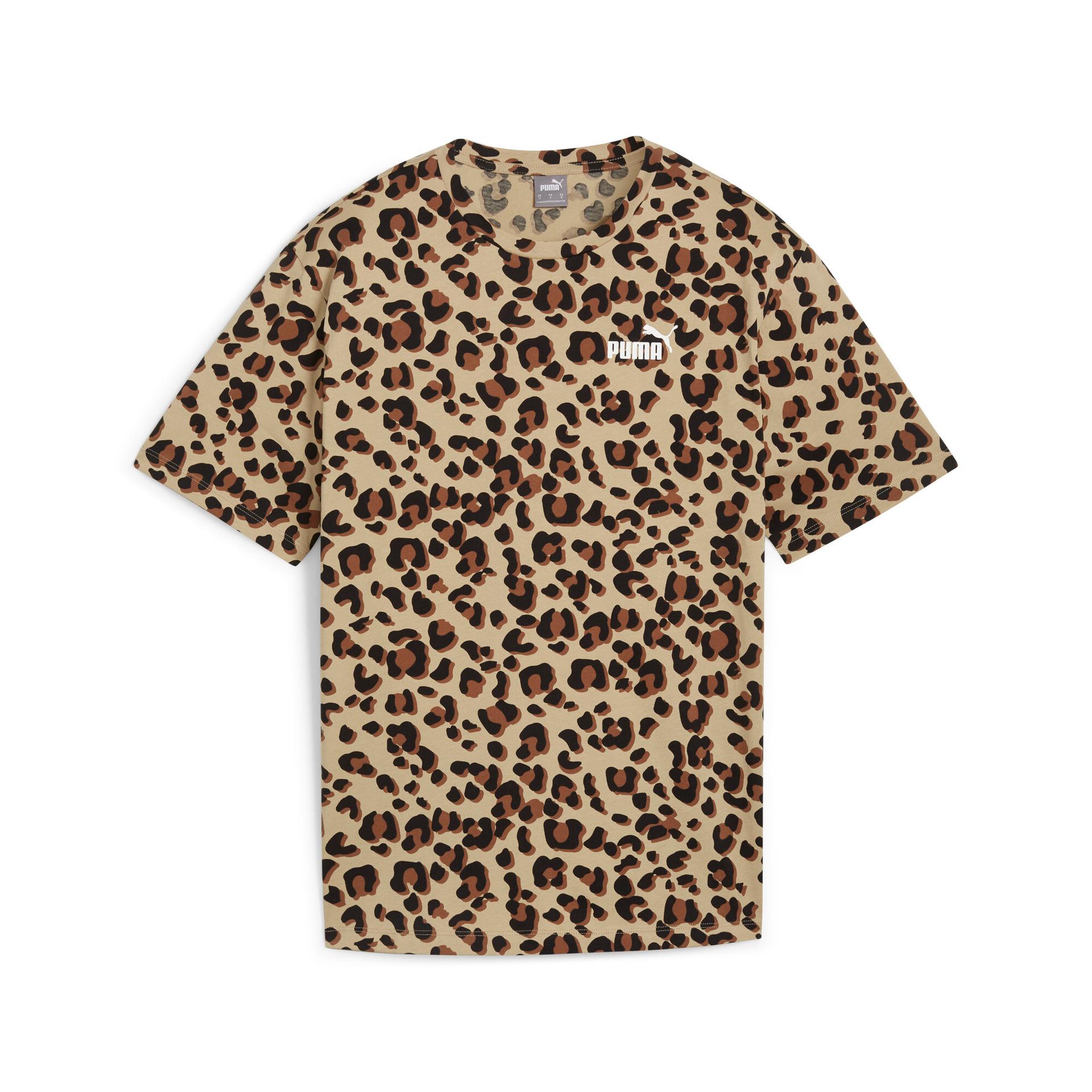 puma ess+ animal women's relaxed t-shirt in beige, size xl