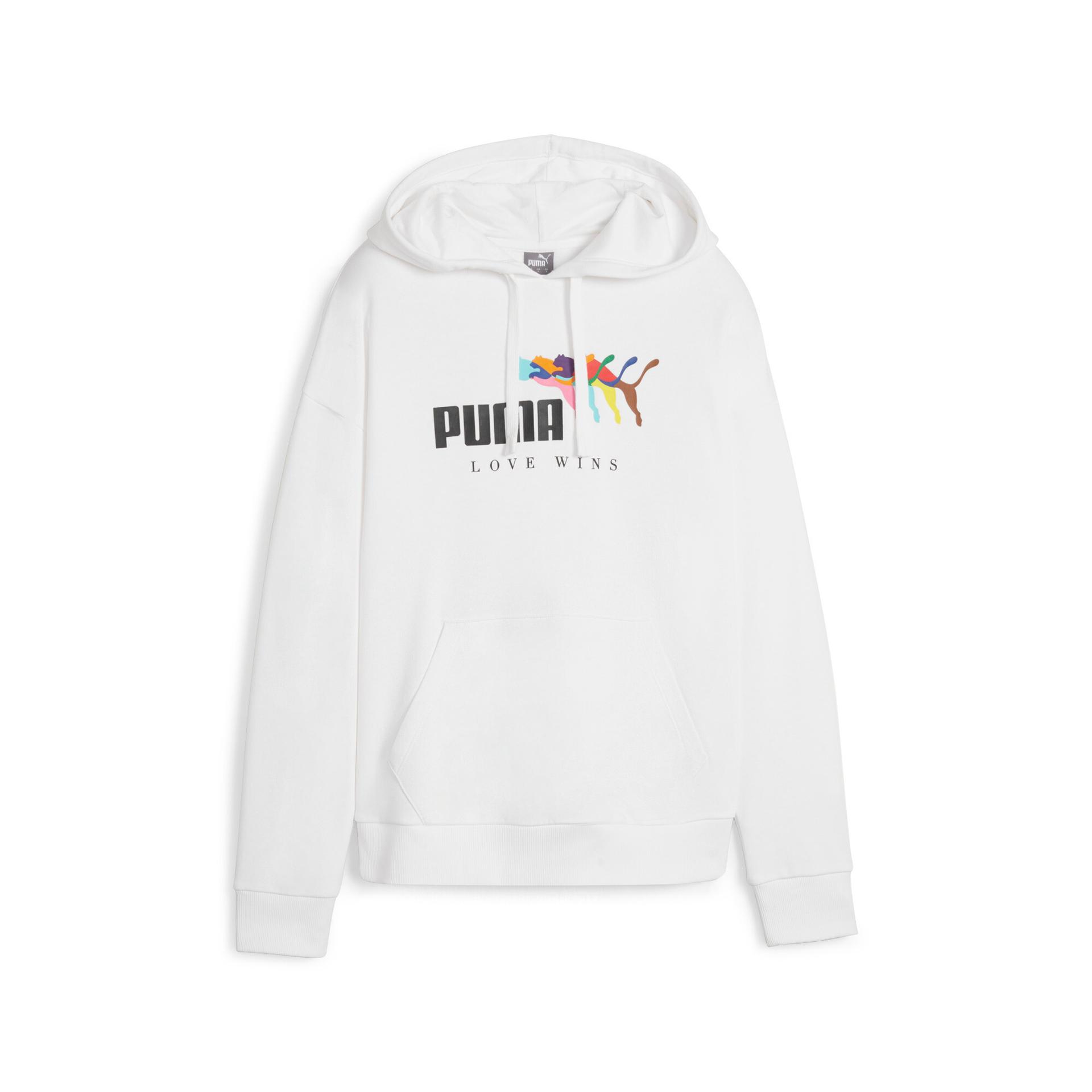 puma ess+ love wins women's hoodie in white, size xs