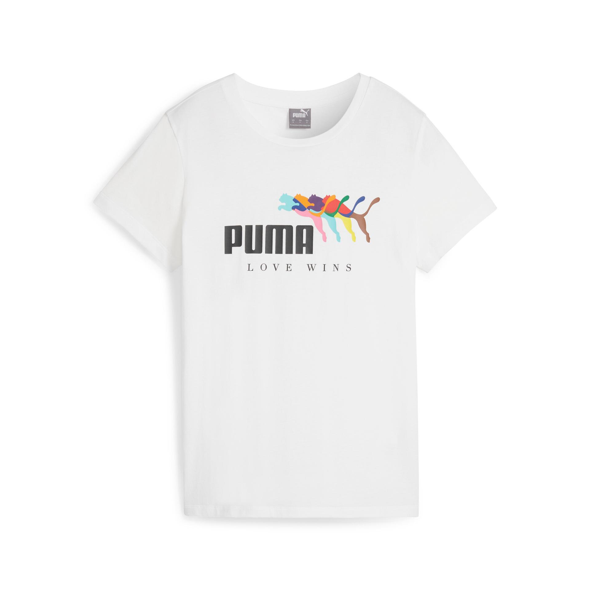 puma ess+ love wins women's t-shirt in white, size s