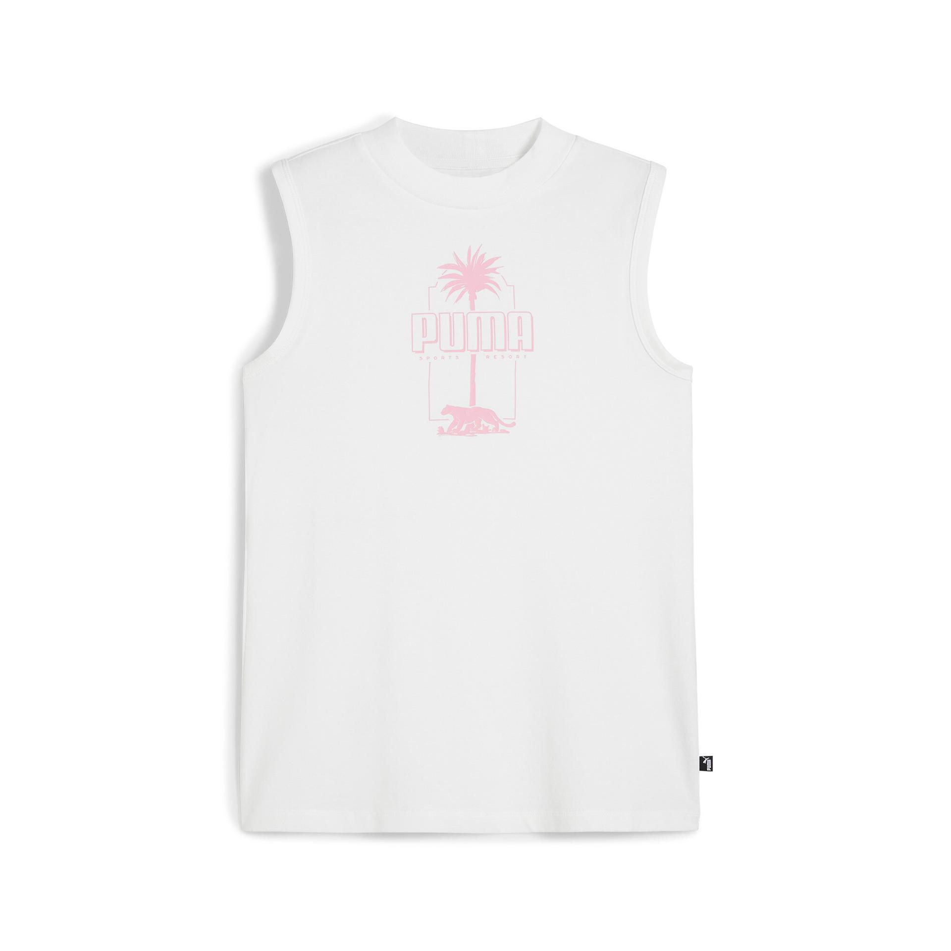 puma ess+ palm resort women's tank top in white, size l