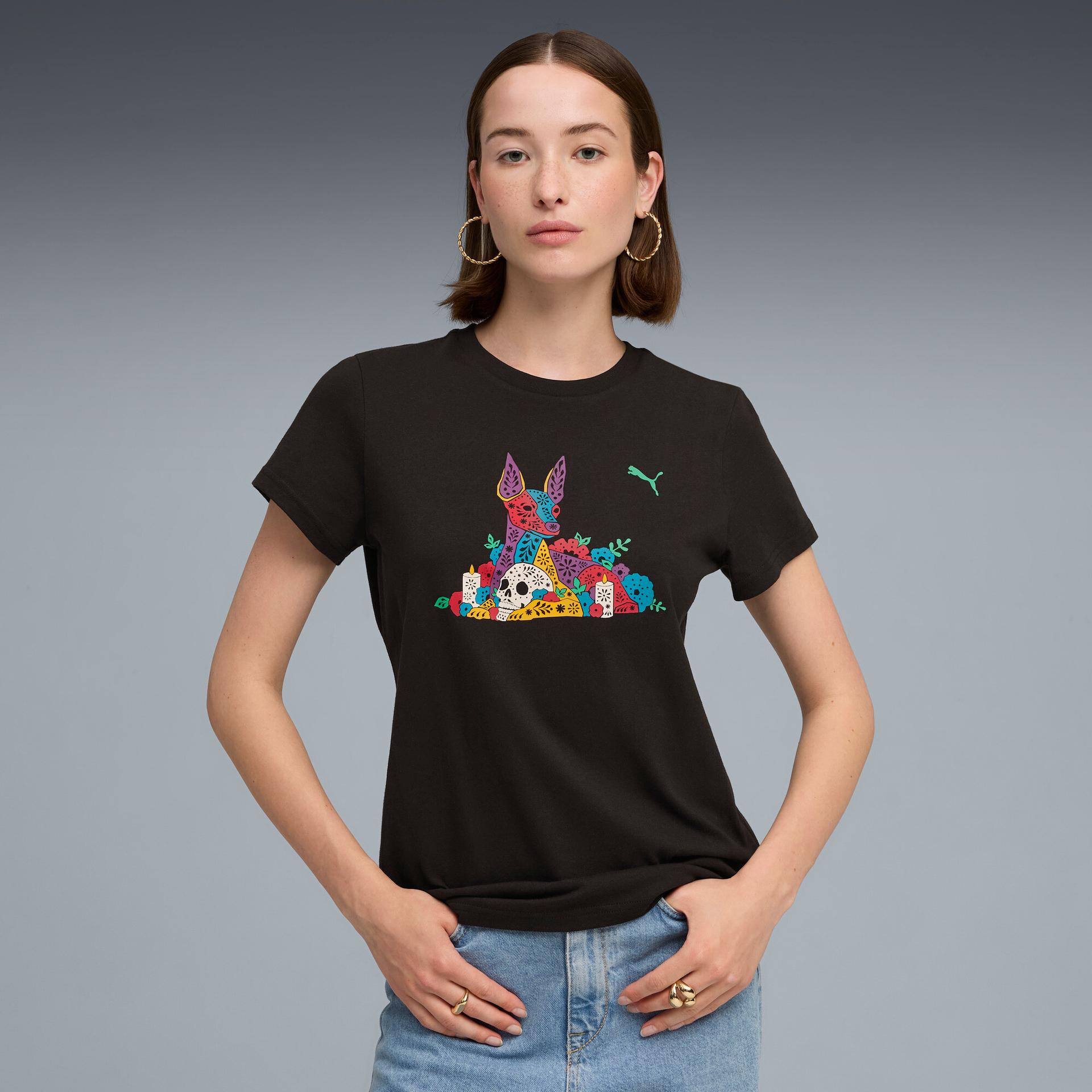puma ess ddm graphics t-shirt women in black, size xs