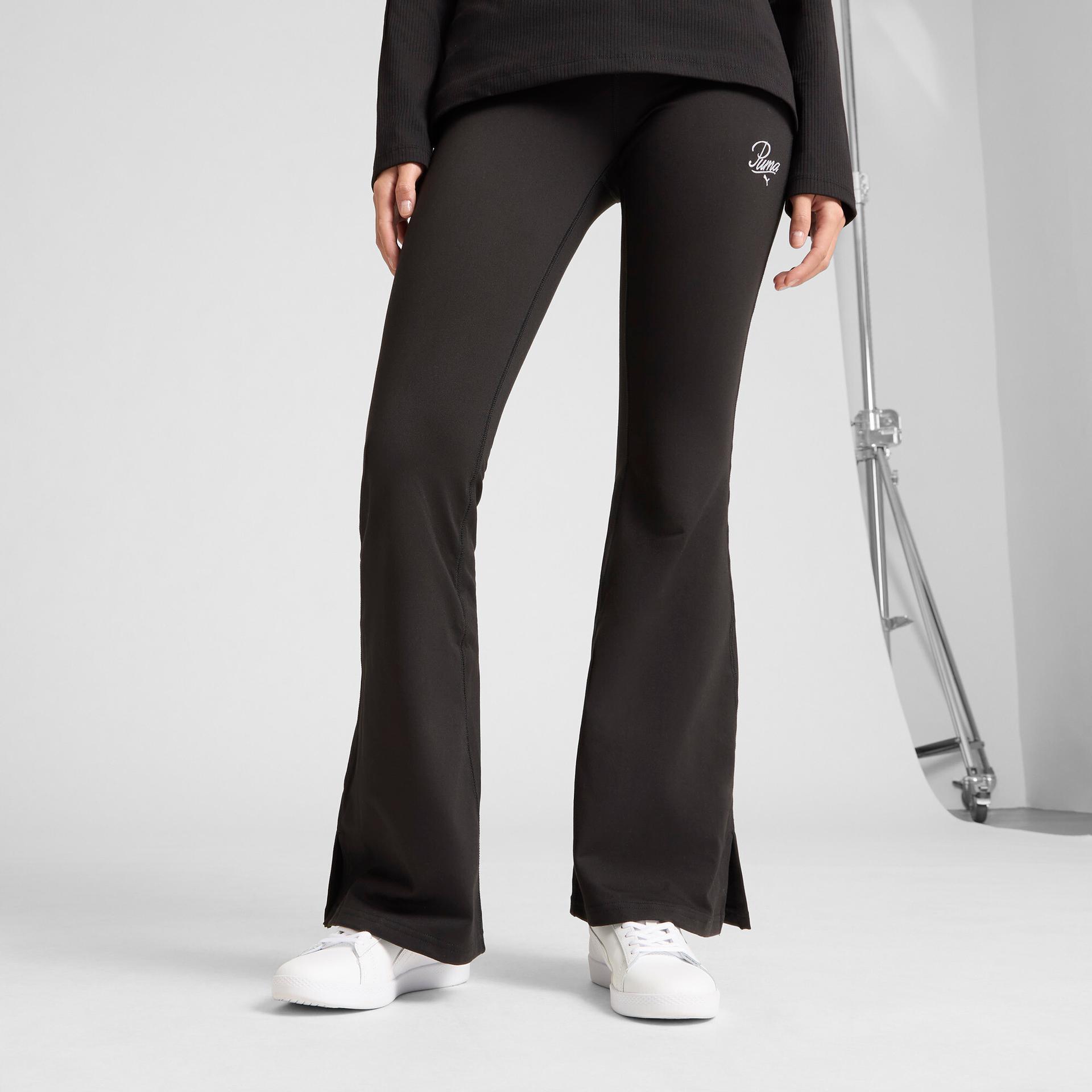 puma ess script women's flarred leggings in black, size xl
