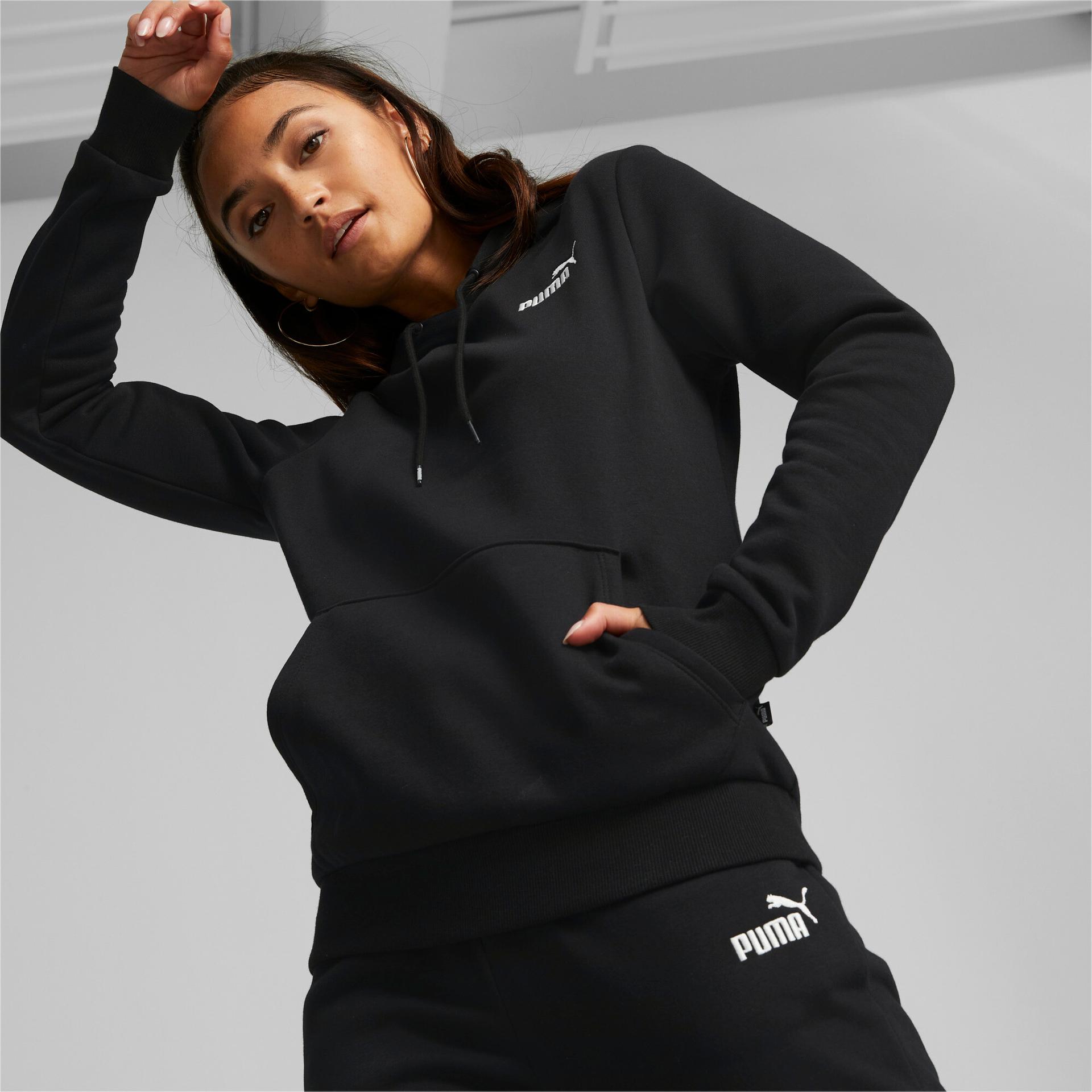 puma essentials+ embroidery women's hoodie in black, size xl