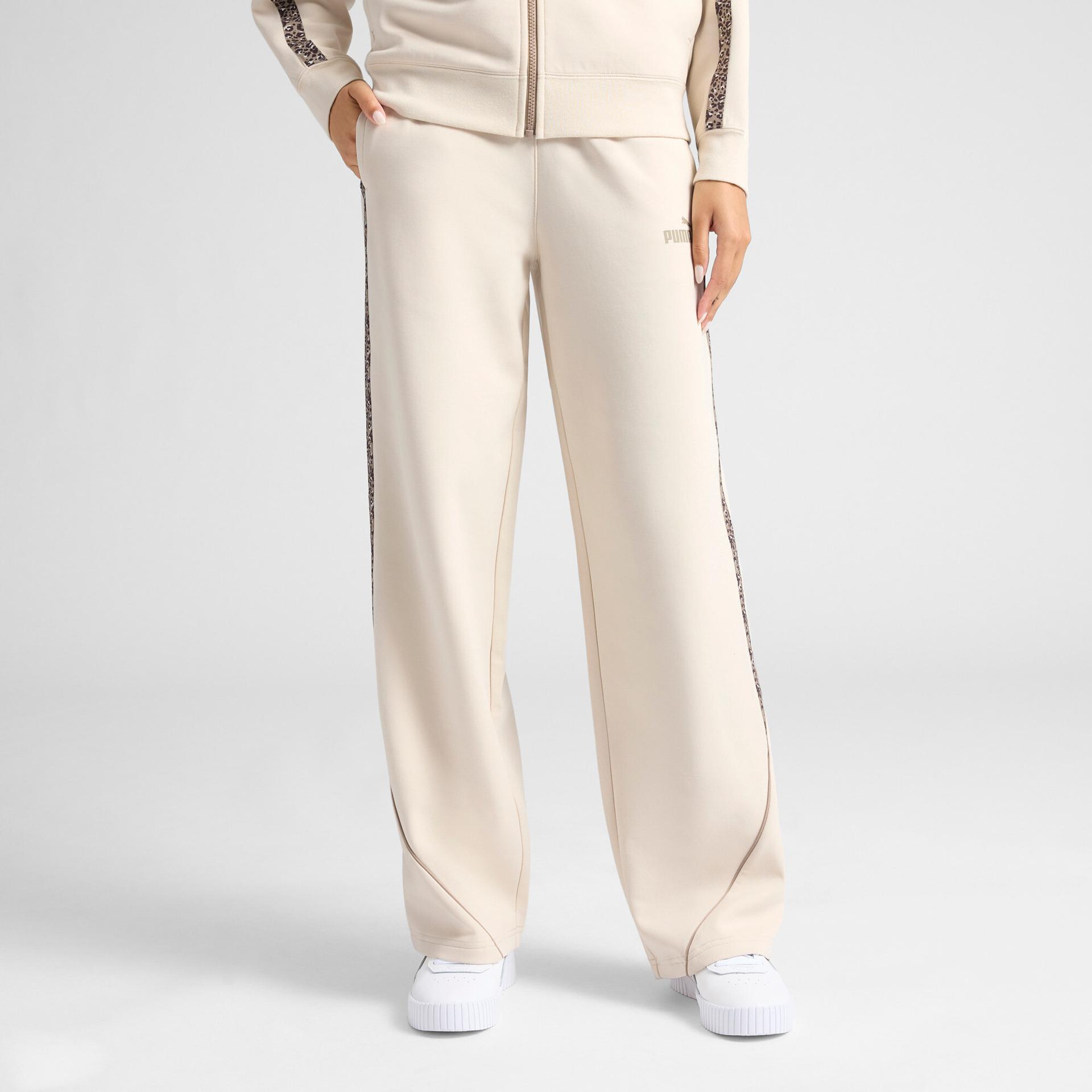 puma essentials animal print women's straight leg pants in white, size xxl