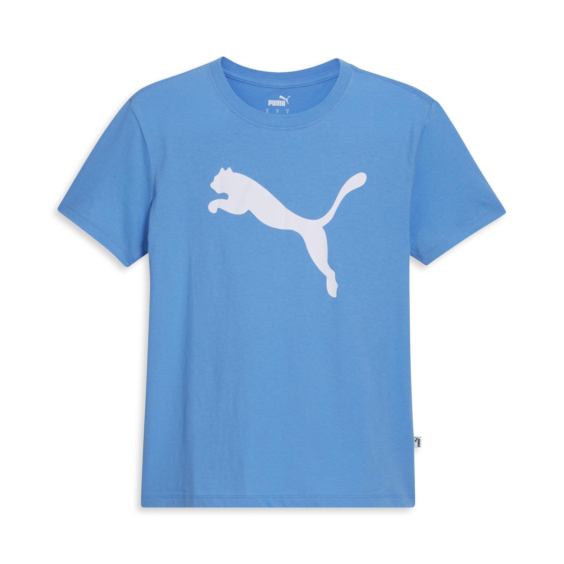 puma essentials big cat logo women's t-shirt in blue, size xxl