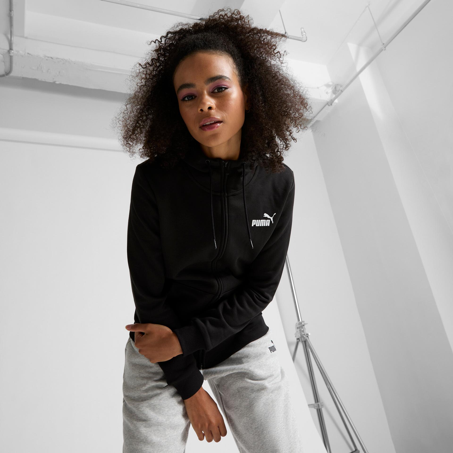 puma essentials full-zip women's hoodie in black, size s