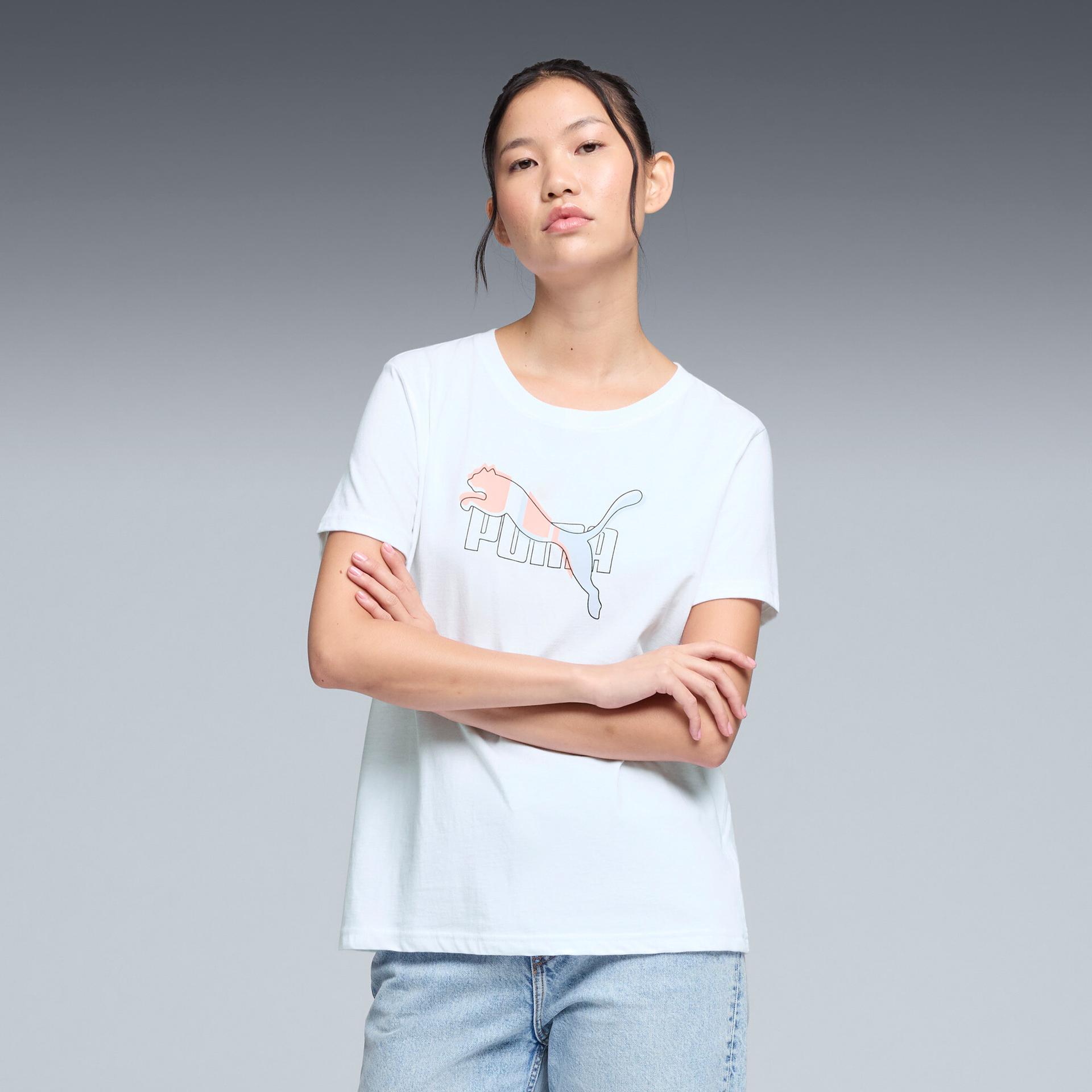 puma essentials logo lab women's t-shirt in white, size xl