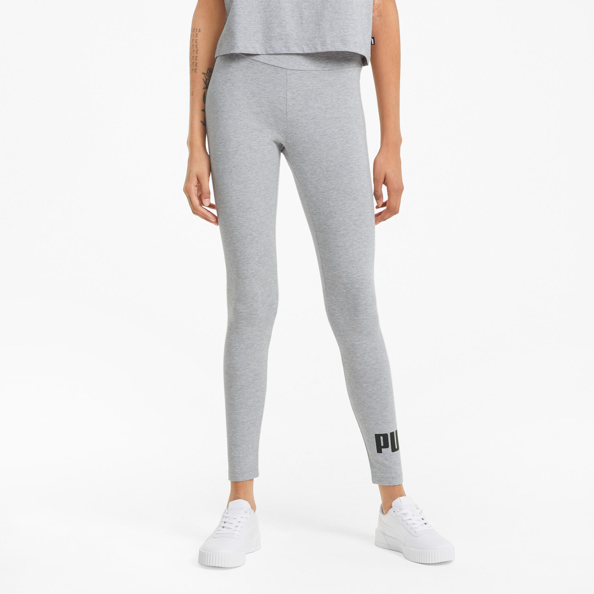 puma essentials logo women's leggings in grey, size s