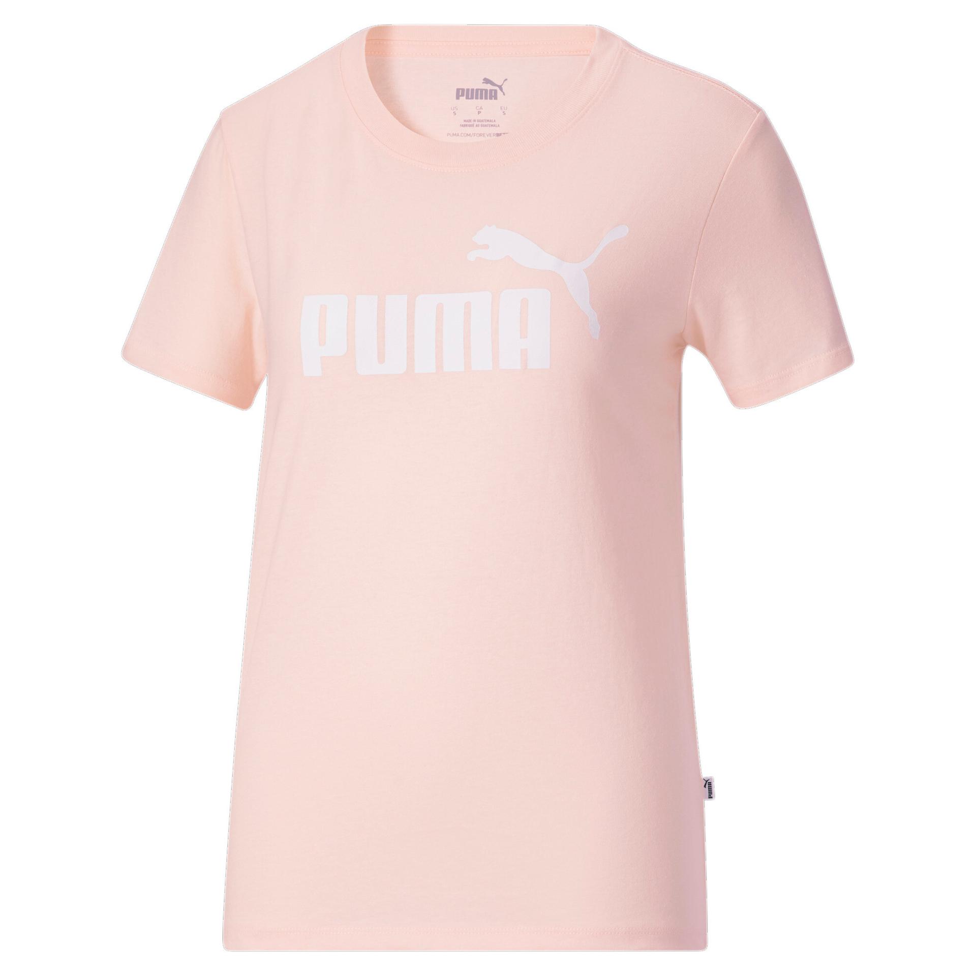 puma essentials logo women's t-shirt in pink, size l