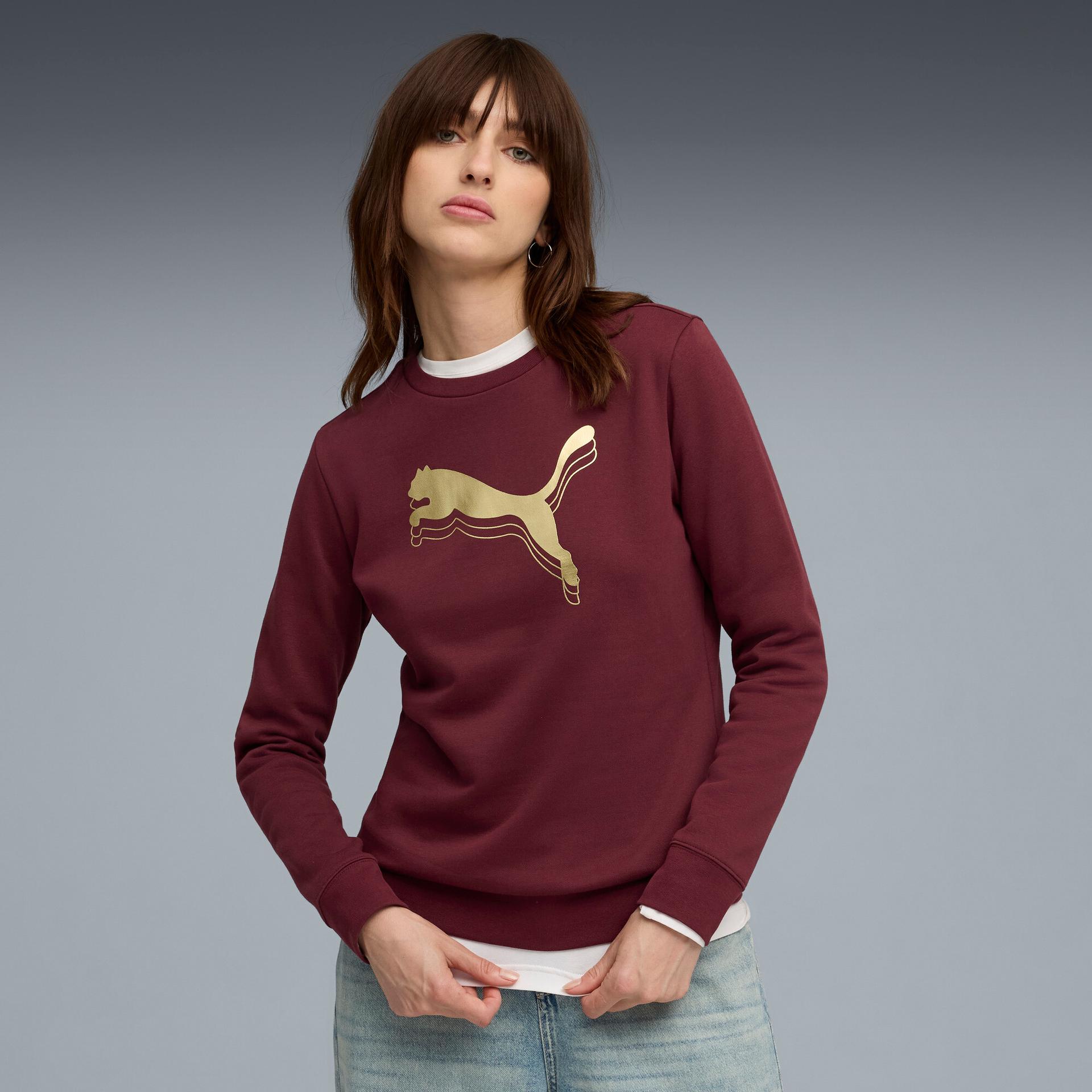 puma essentials metallic women's crew neck sweatshirt in red, size xl