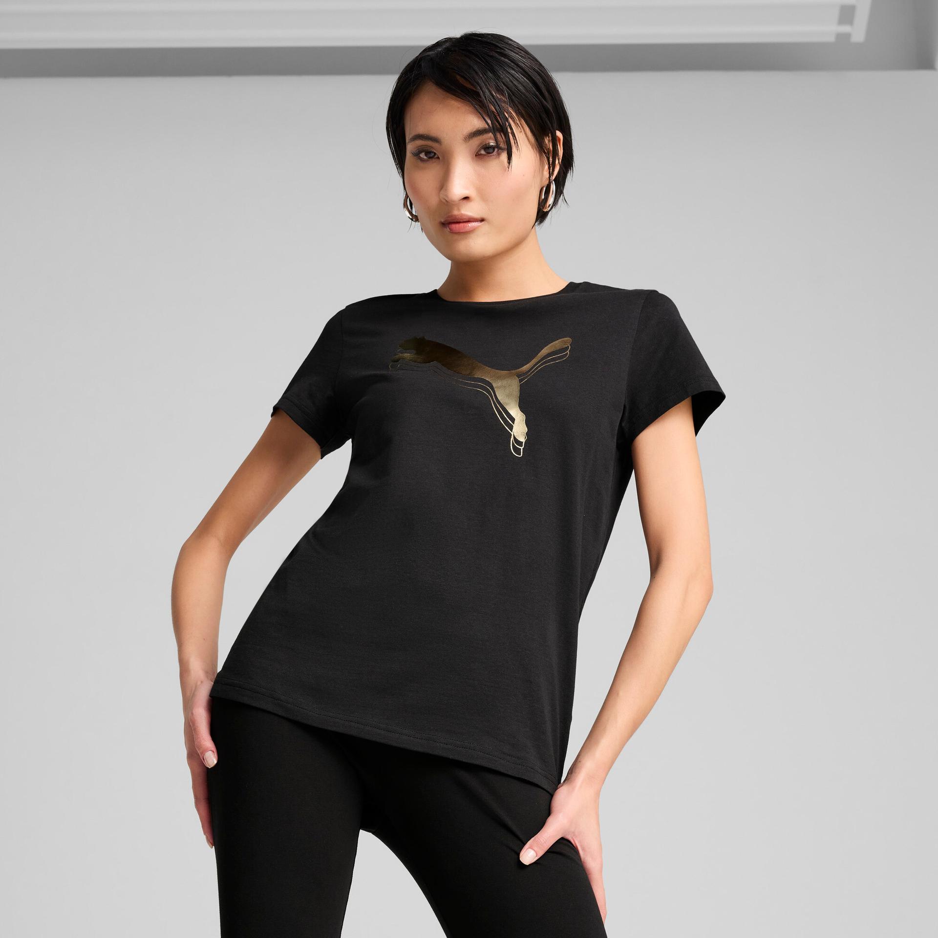 puma essentials metallic women's t-shirt in black, size 3xl