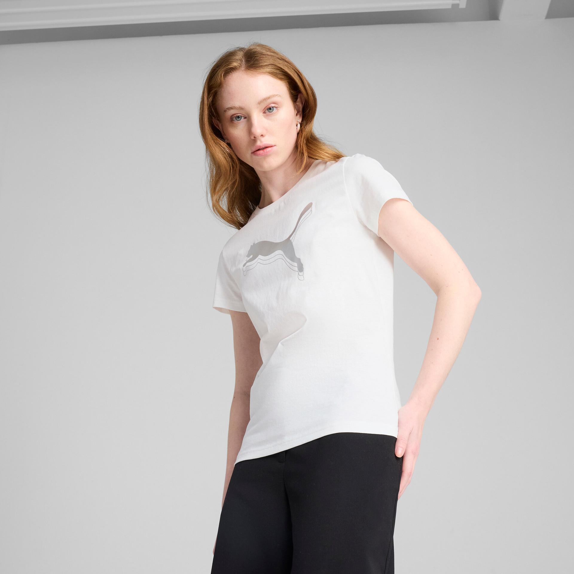 puma essentials metallic women's t-shirt in white, size m
