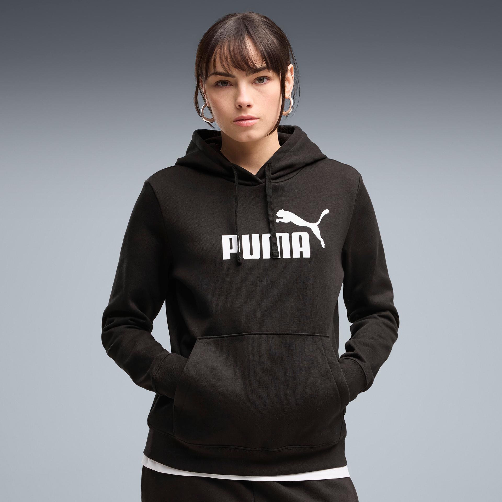 puma essentials no. 1 logo women's hoodie in black, size xxs