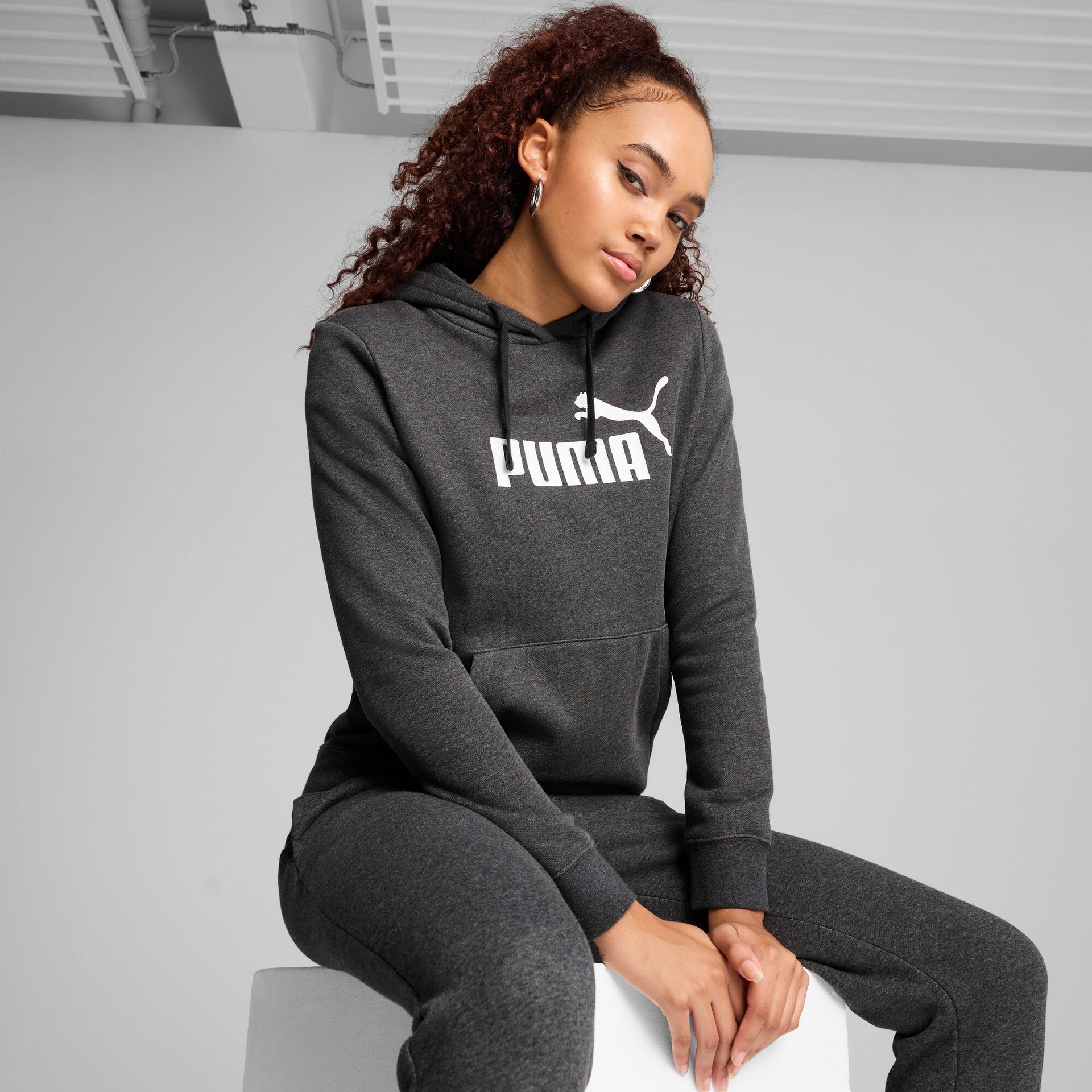 puma essentials no. 1 logo women's hoodie in grey, size xxl