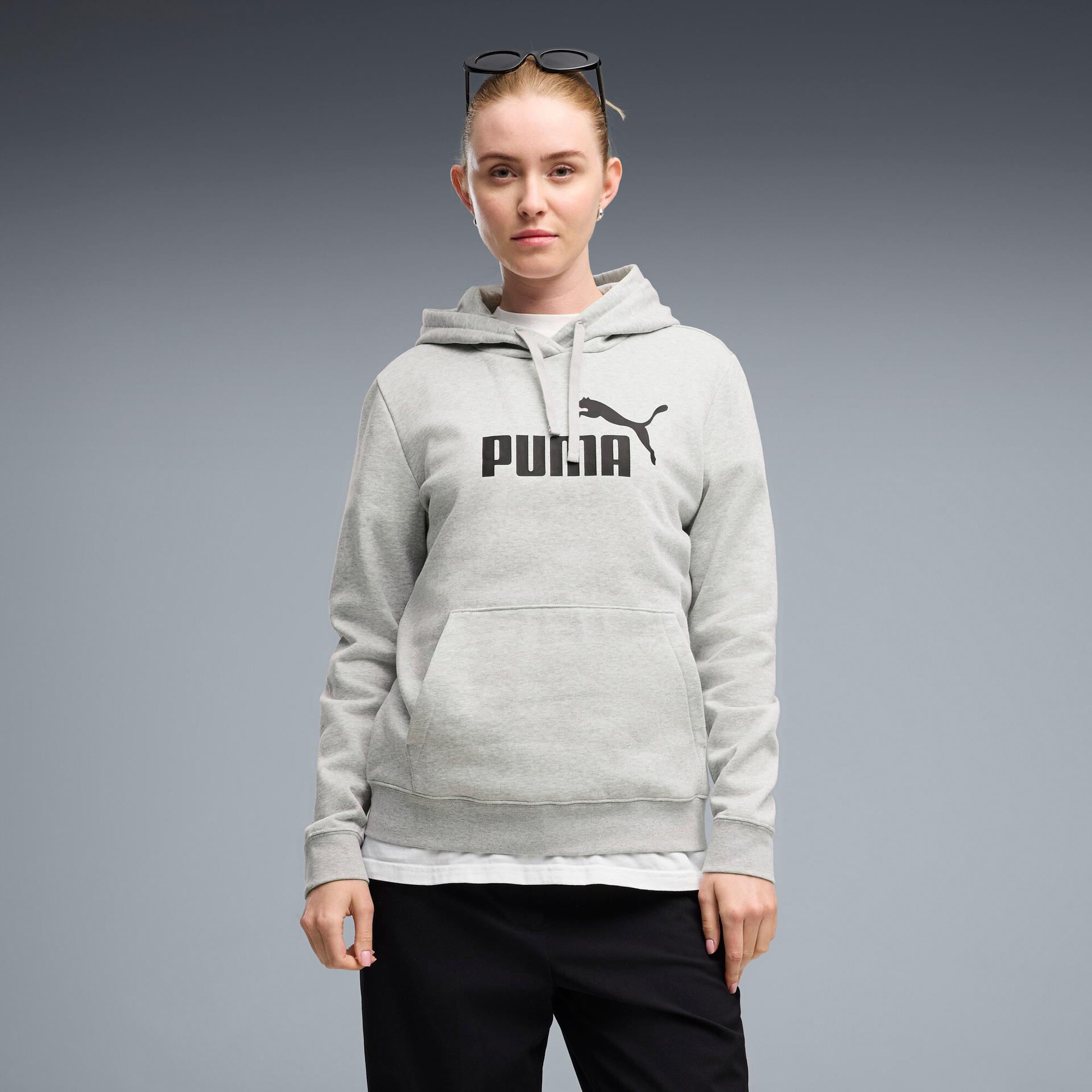 puma essentials no. 1 logo women's hoodie in grey, size xxs