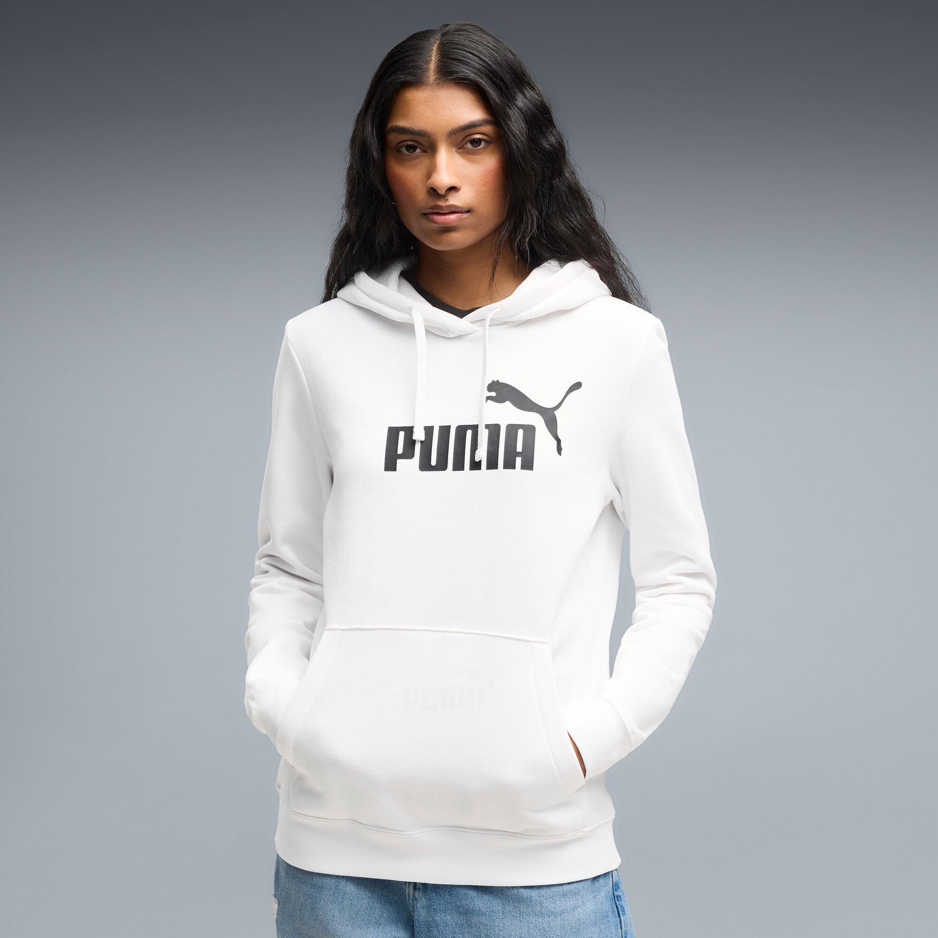puma essentials no. 1 logo women's hoodie in white, size xxs
