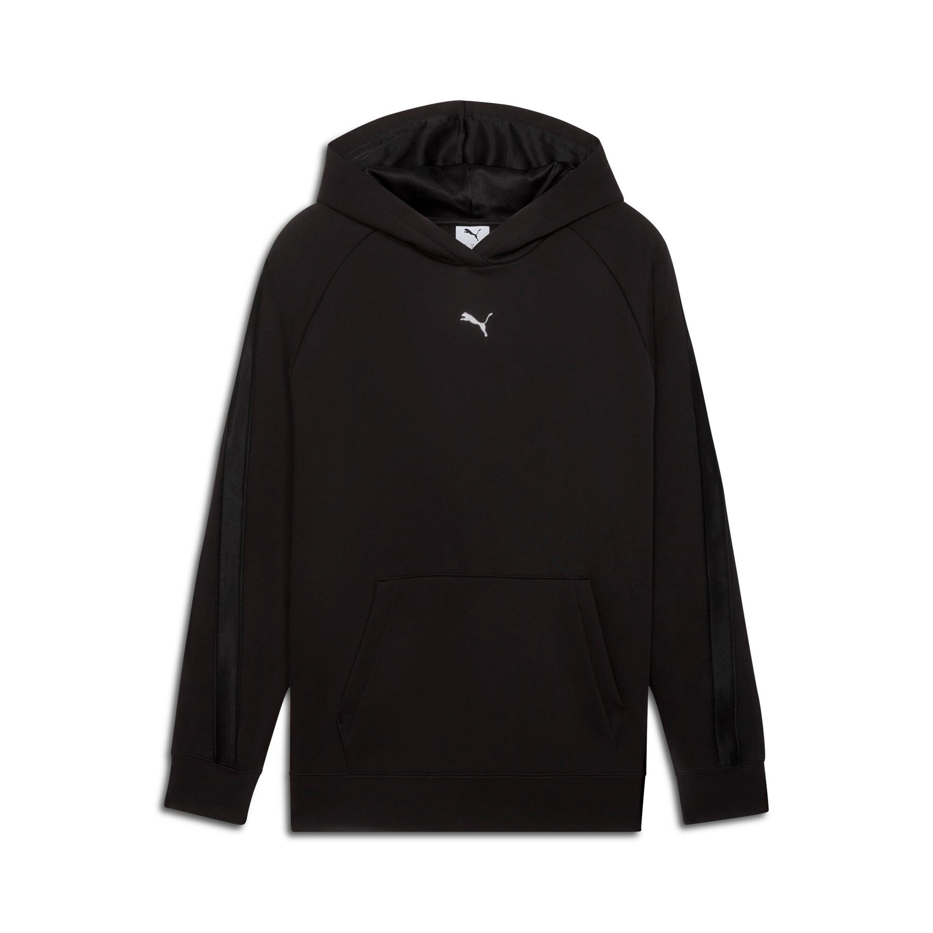 puma essentials satin women's hoodie in black, size m