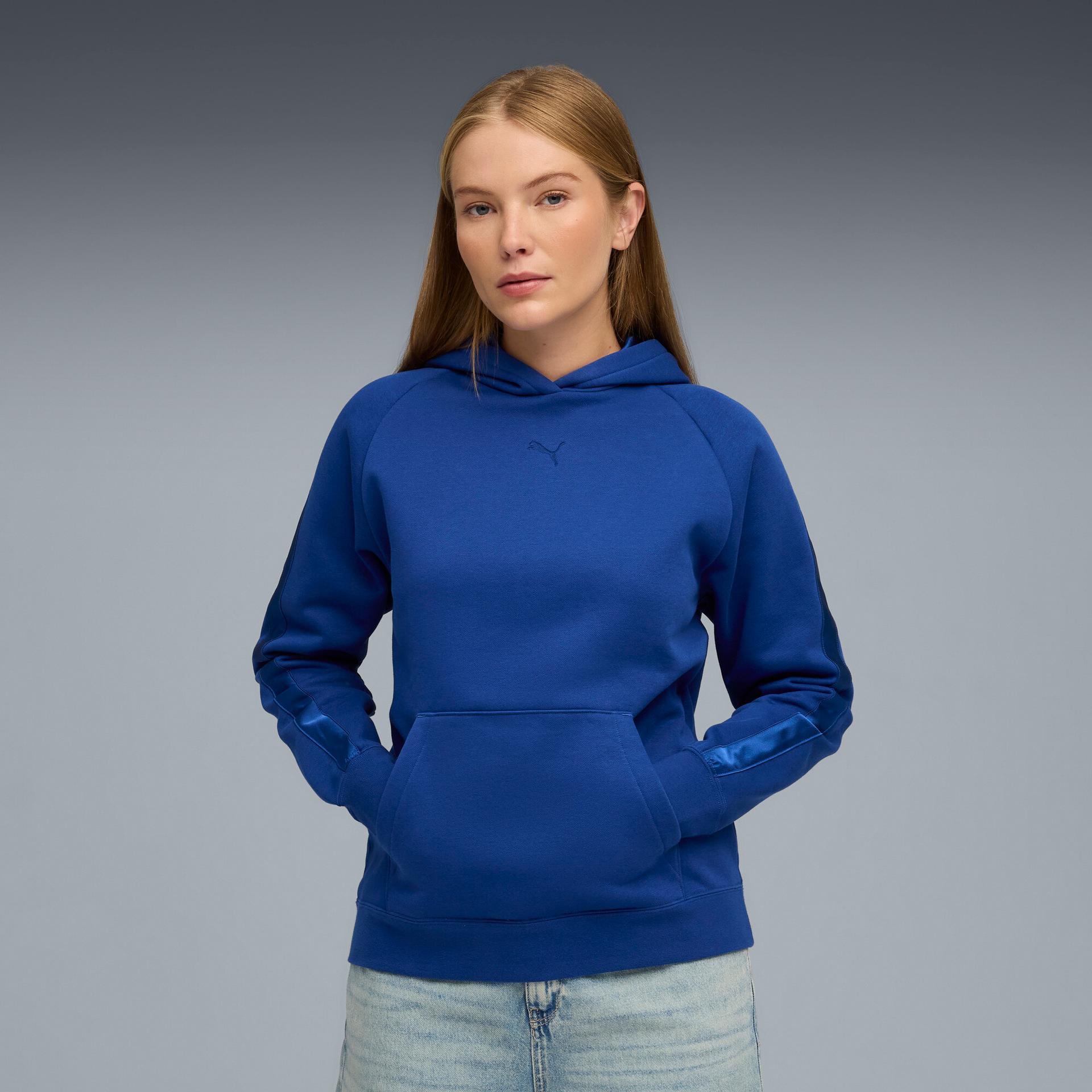 puma essentials satin women's hoodie in blue, size xxl