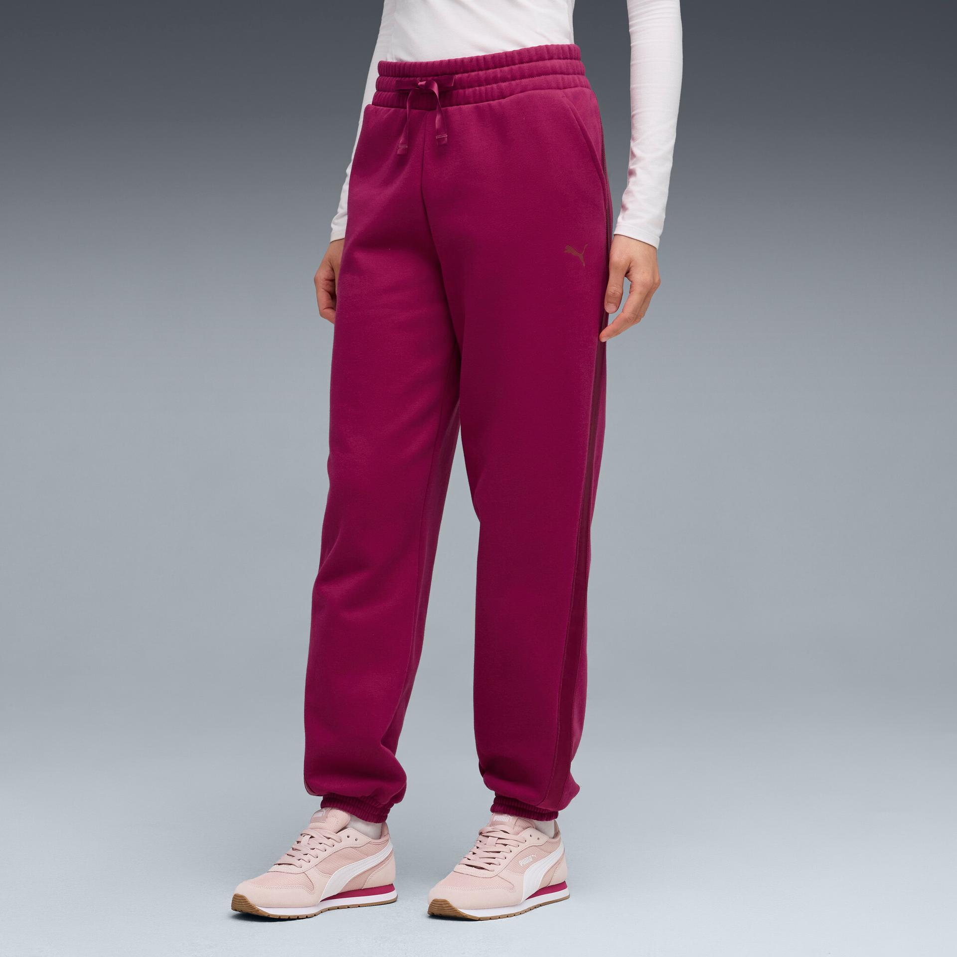 puma essentials satin women's joggers pant in pink, size s