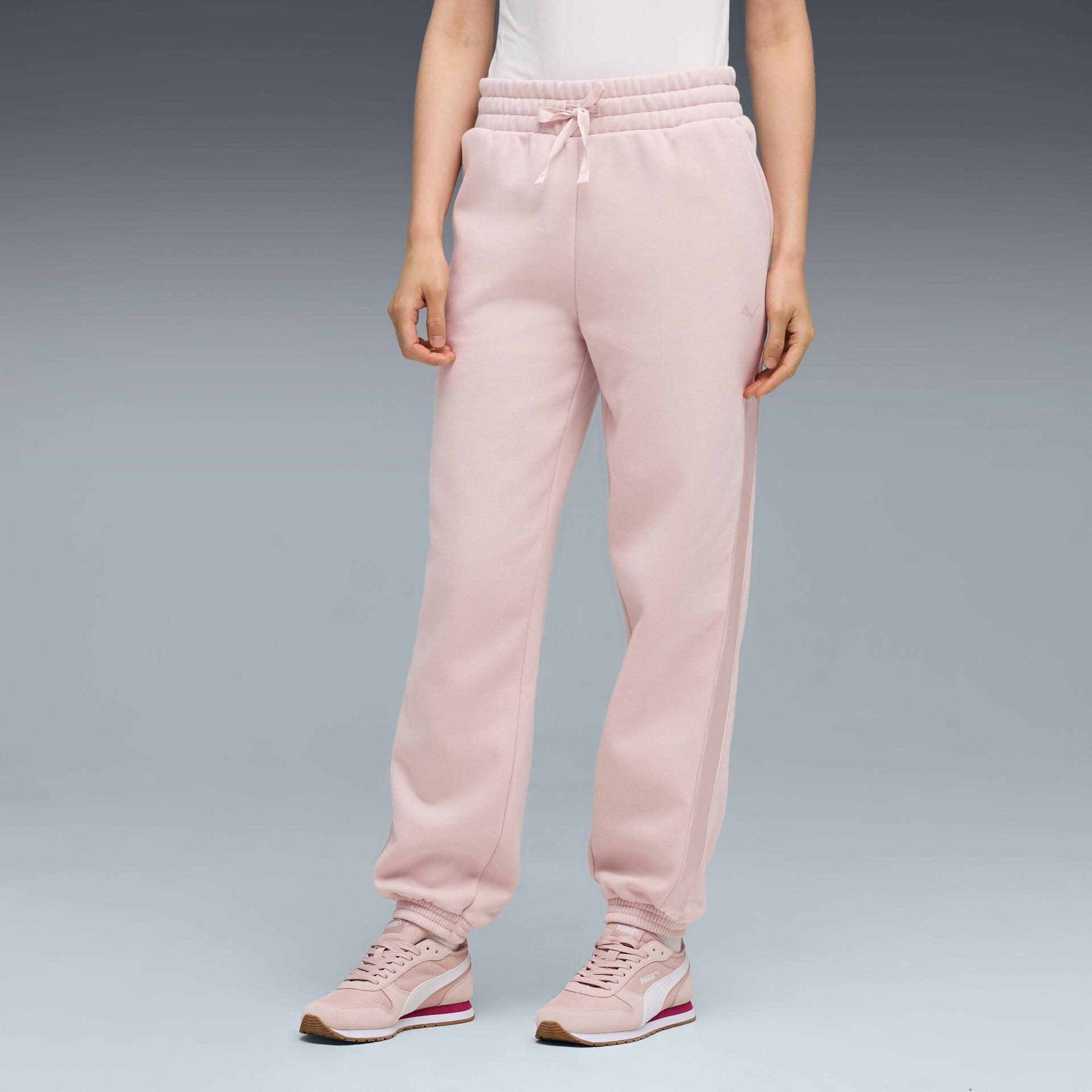 puma essentials satin women's joggers pant in pink, size xl