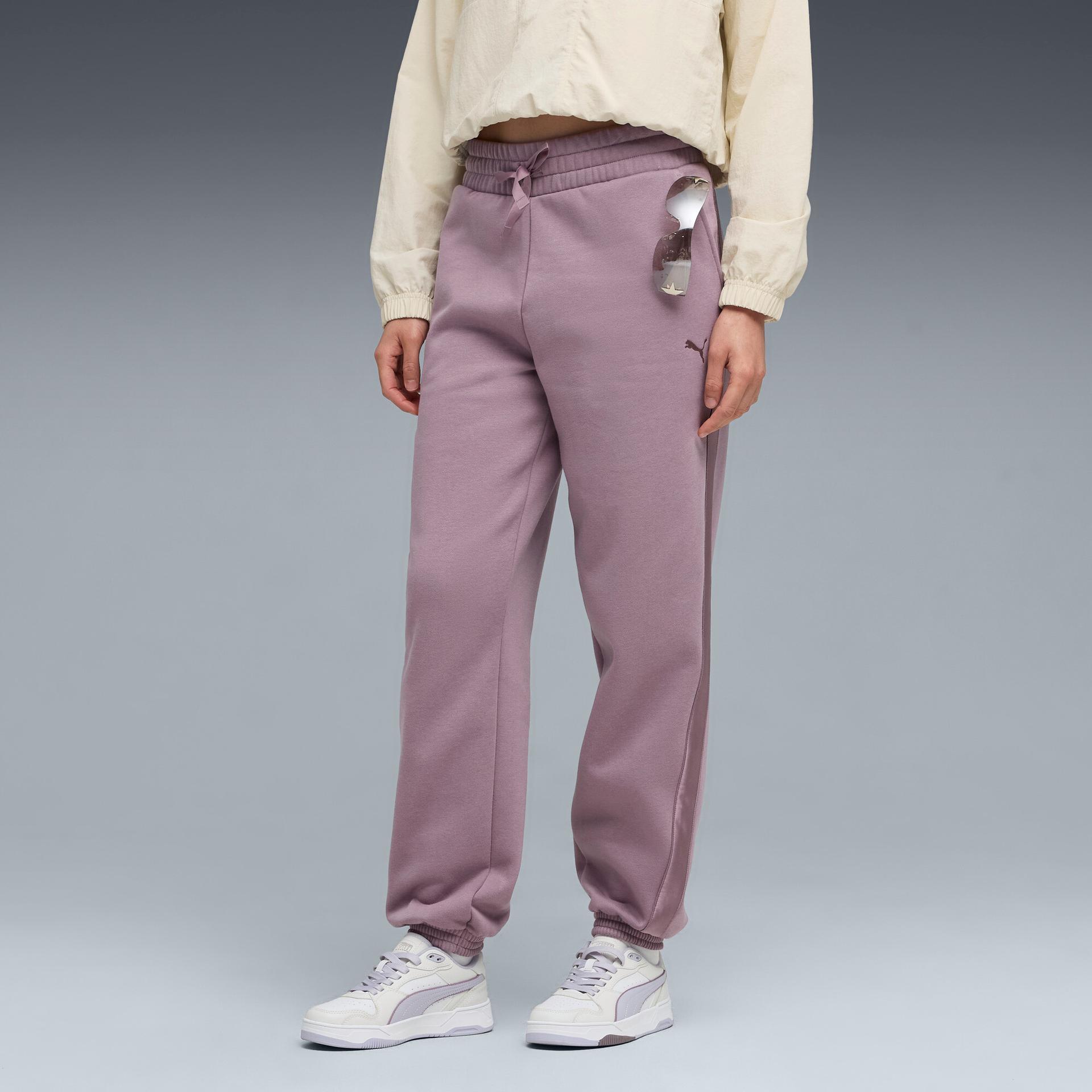 puma essentials satin women's joggers pant in purple, size m