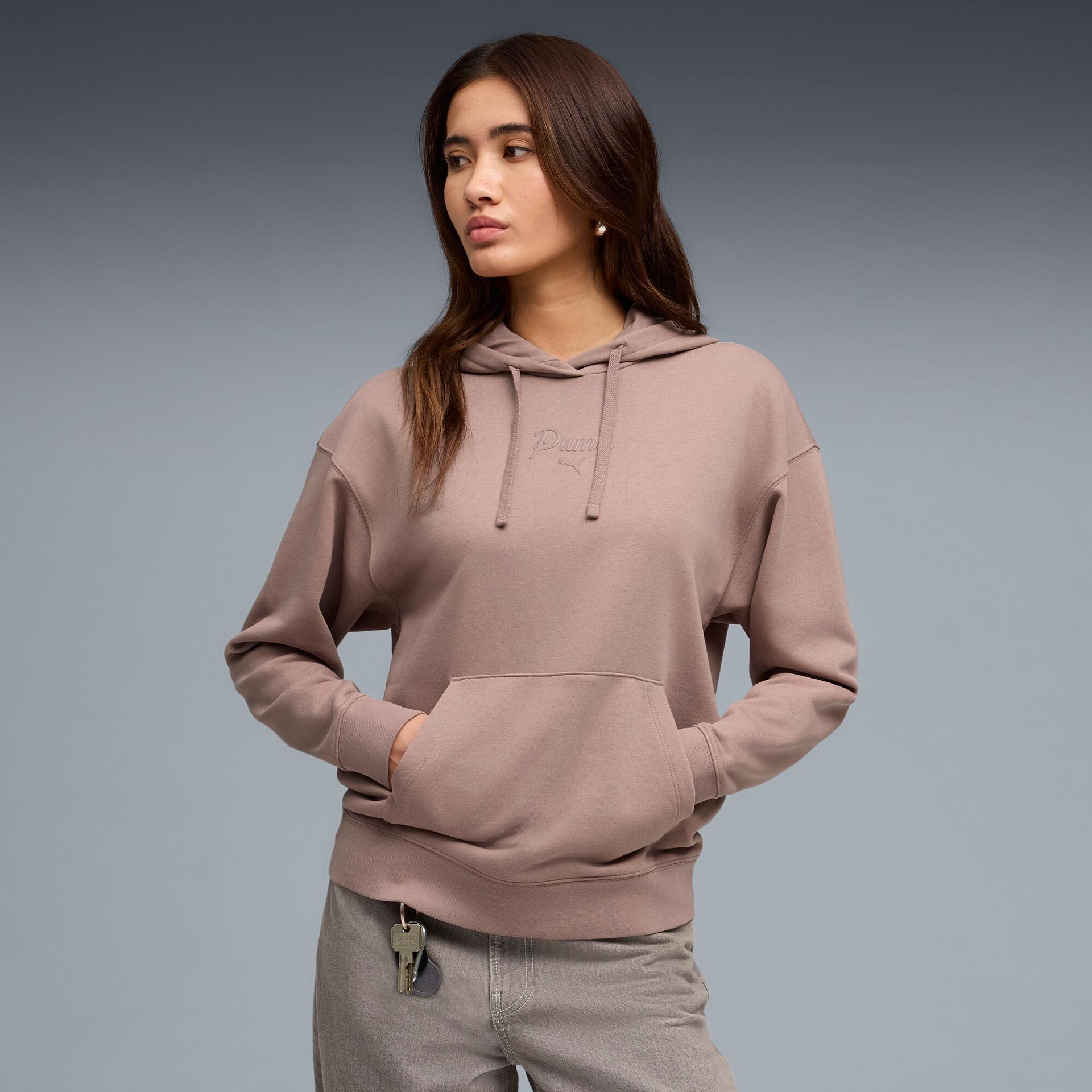 puma essentials script women's hoodie in beige, size m