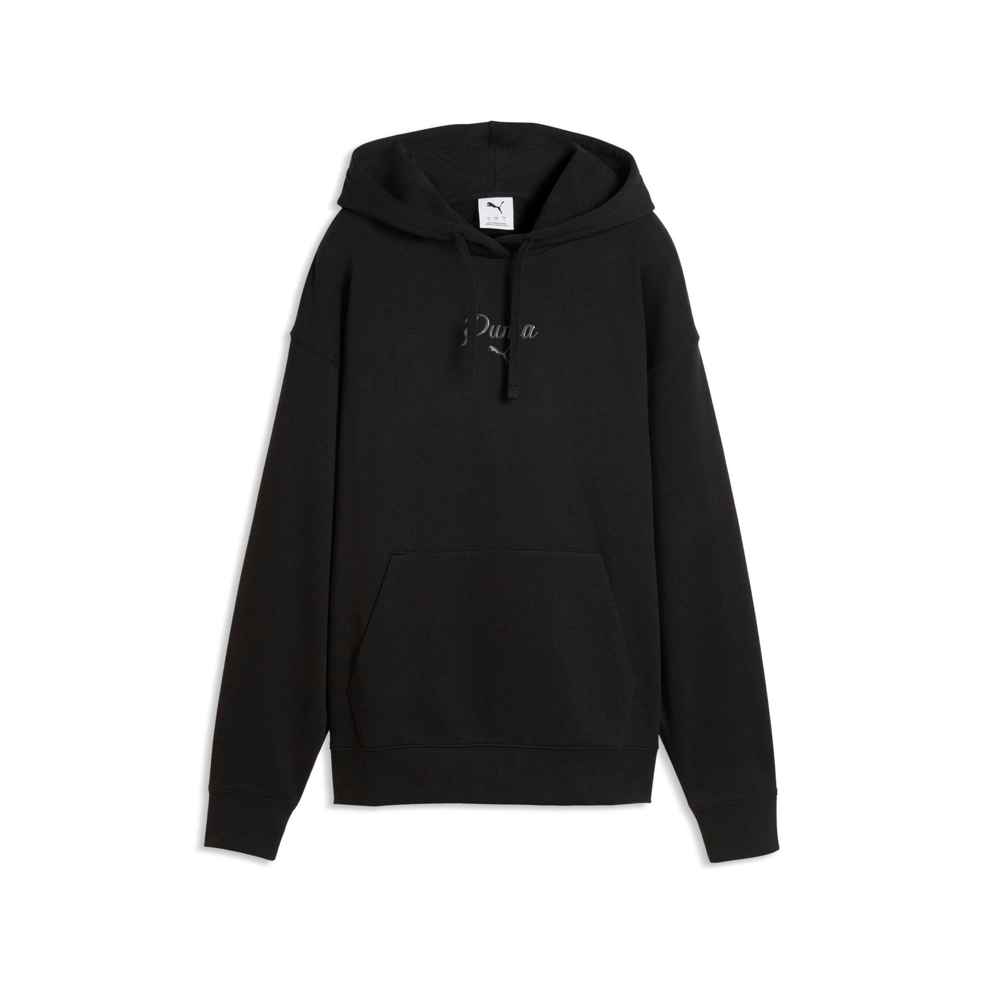 puma essentials script women's hoodie in black, size xl