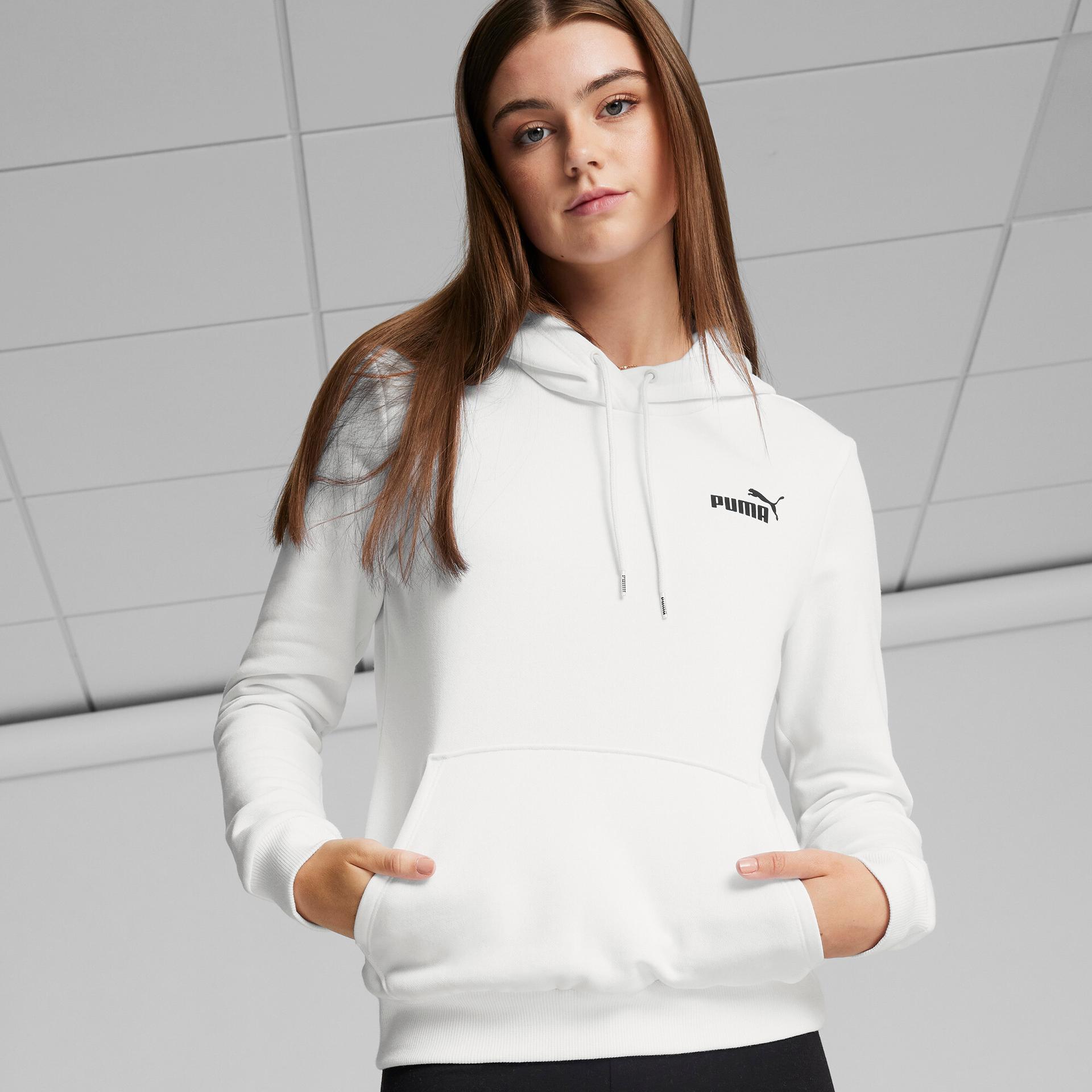 puma essentials small logo women's hoodie in white, size xxl