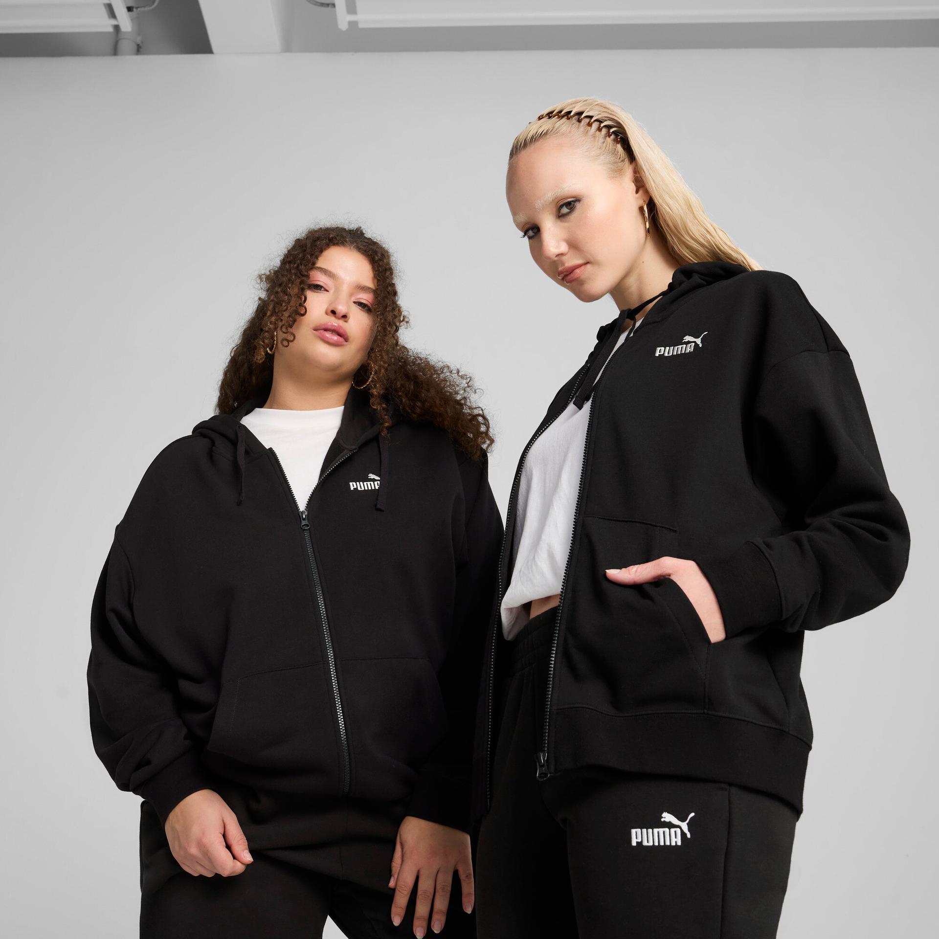 puma essentials small no. 1 logo french terry women's comfort full-zip hoodie in black, size xs