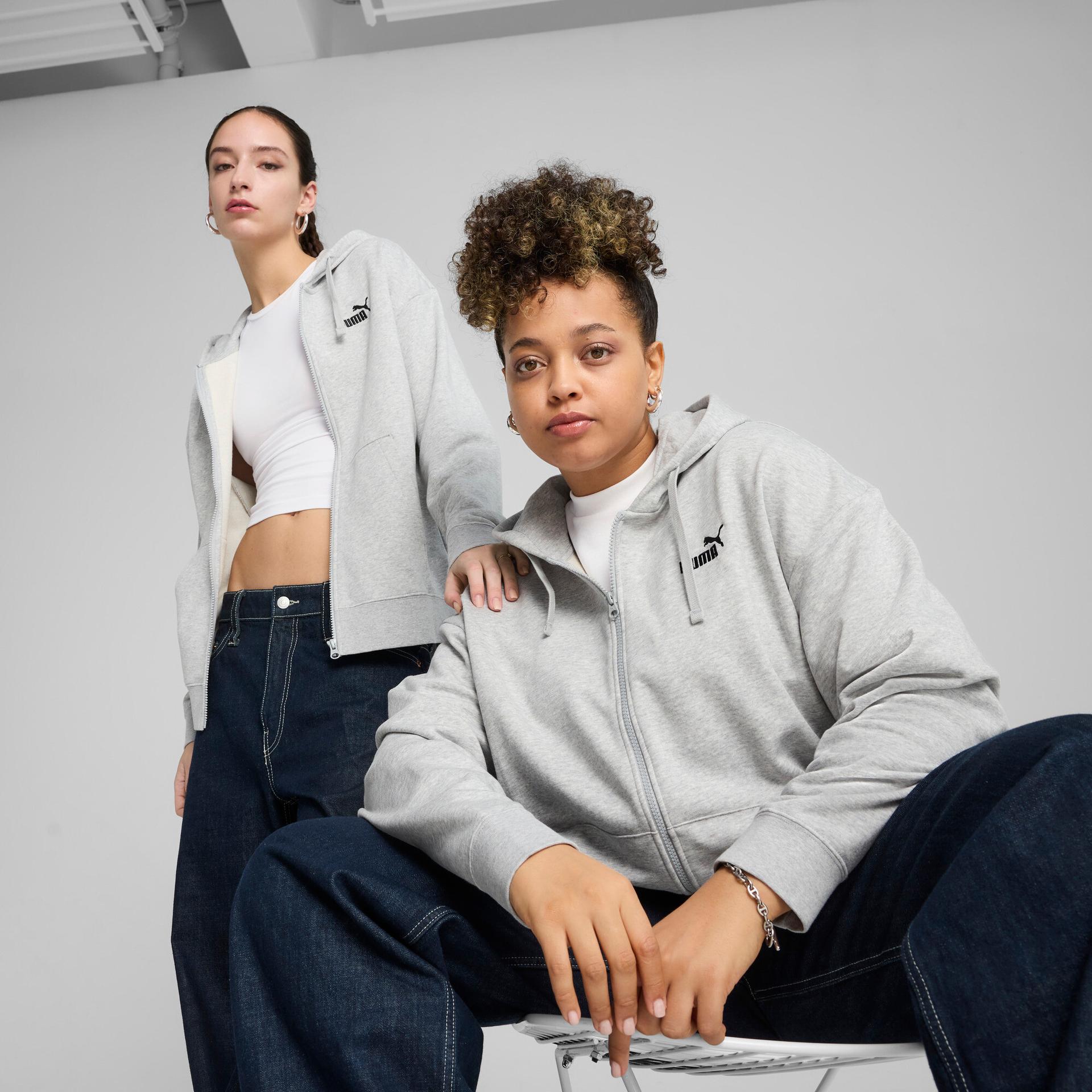 puma essentials small no. 1 logo french terry women's comfort full-zip hoodie in grey, size xxl