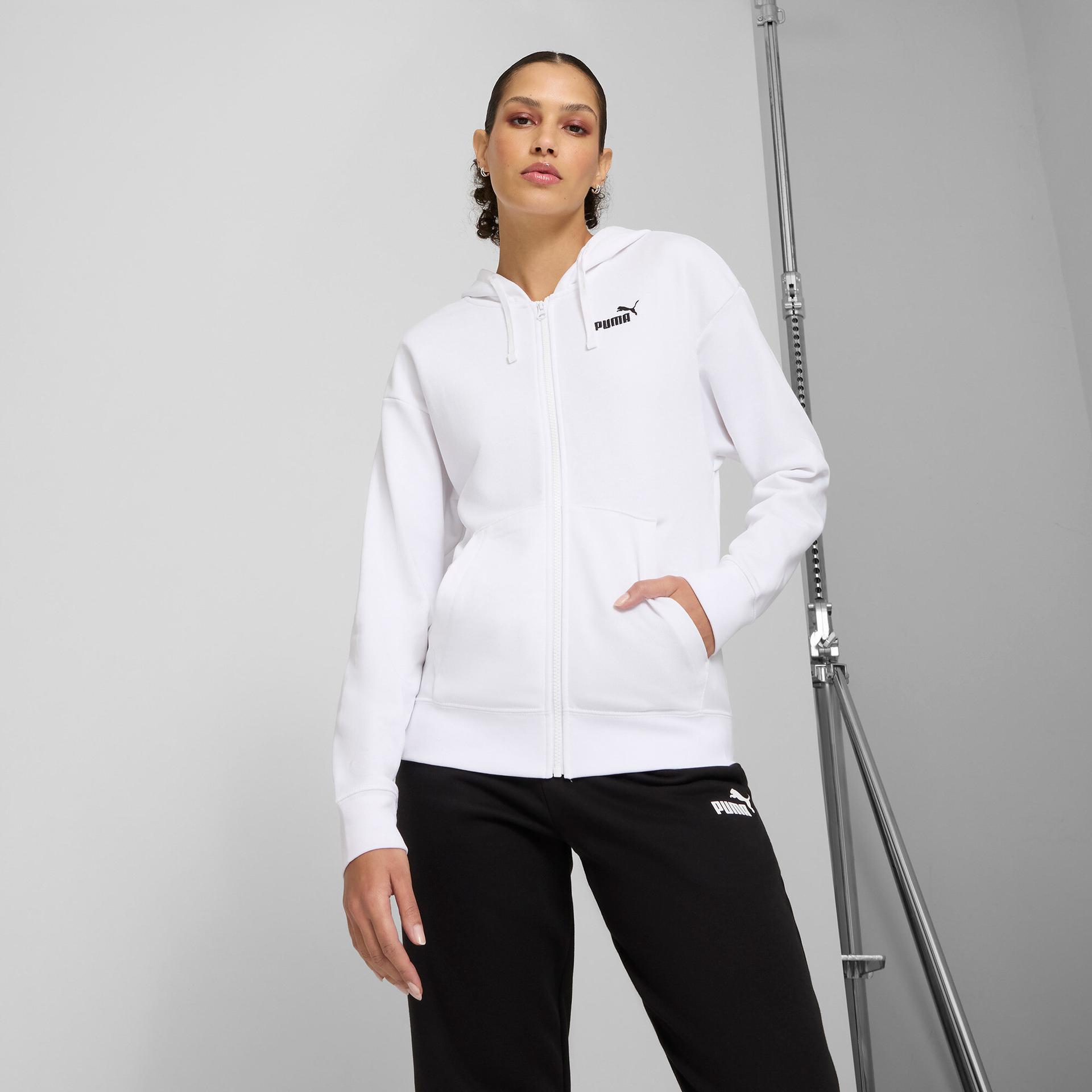 puma essentials small no. 1 logo french terry women's comfort full-zip hoodie in white, size 3xl