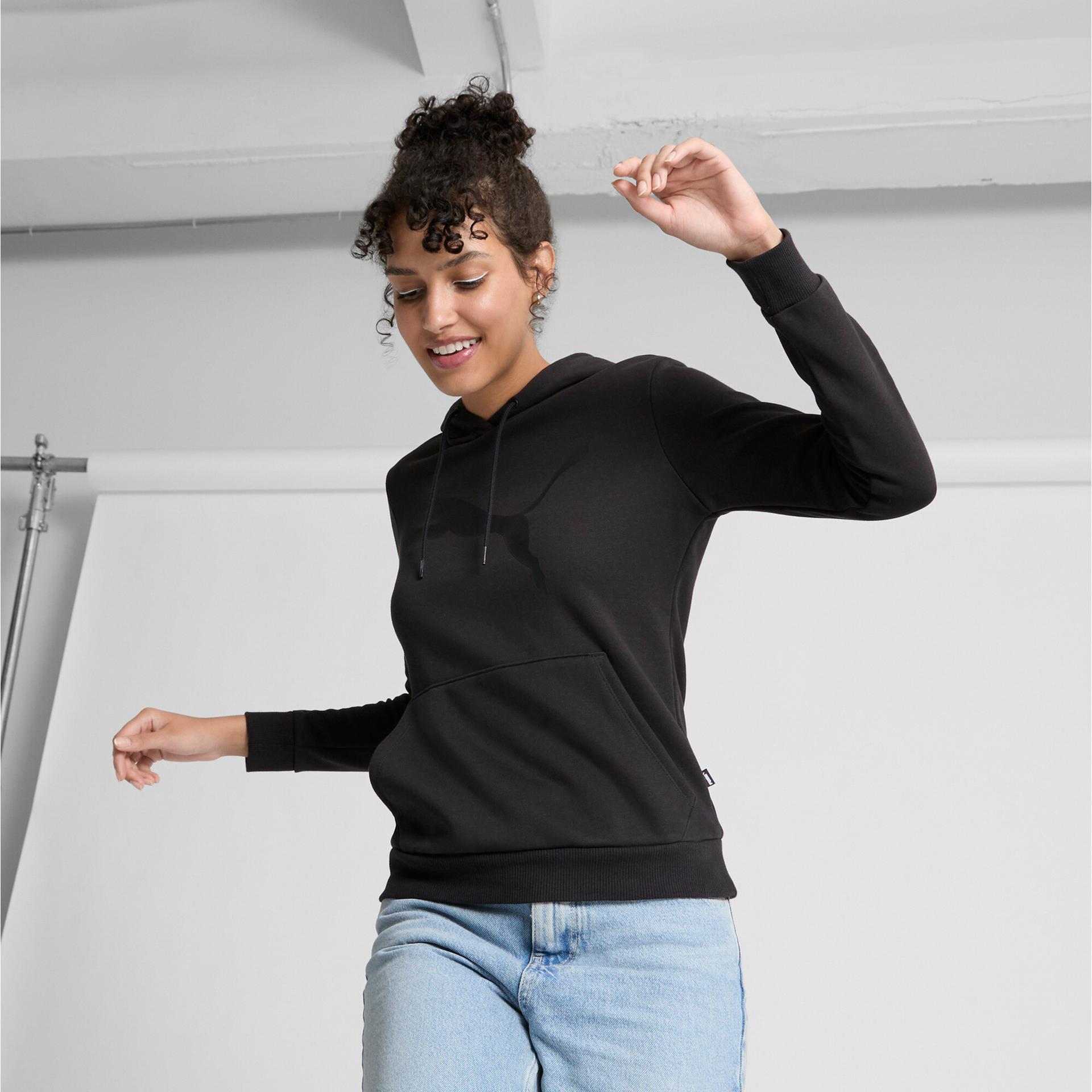 puma essentials women's big cat logo hoodie in black, size xxs