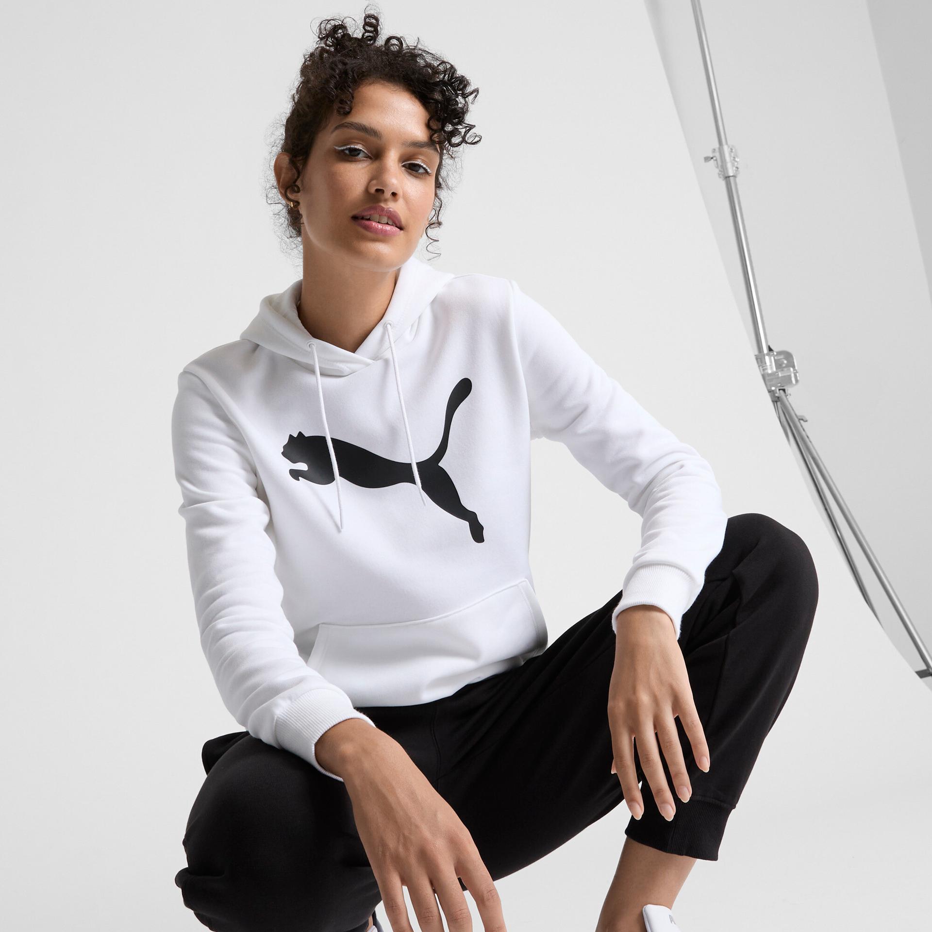 puma essentials women's big cat logo hoodie in white, size xl