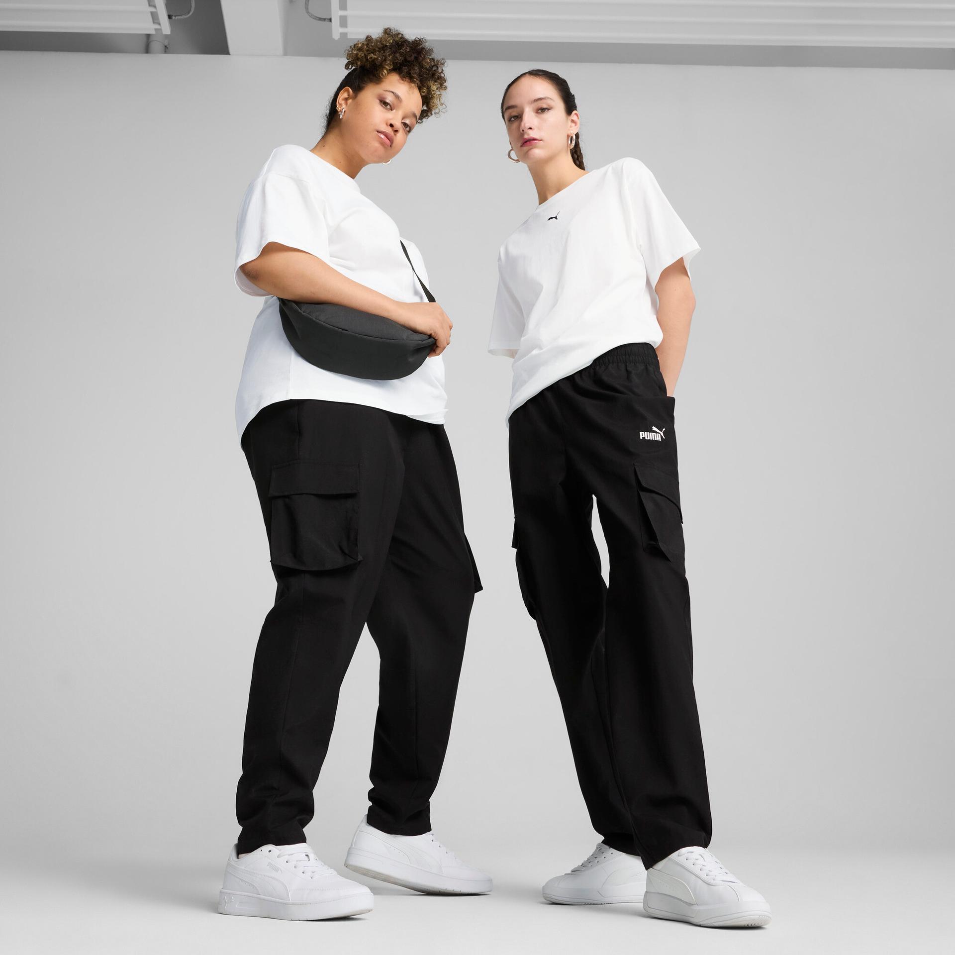 puma essentials women's cargo sweatpants in black, size l