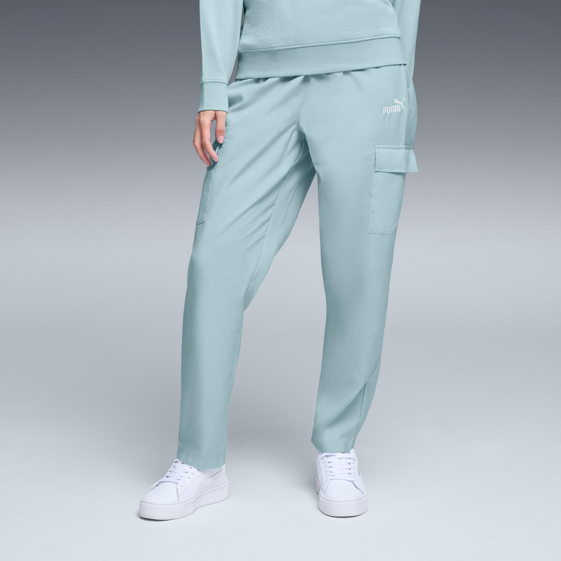 puma essentials women's cargo sweatpants in green, size m