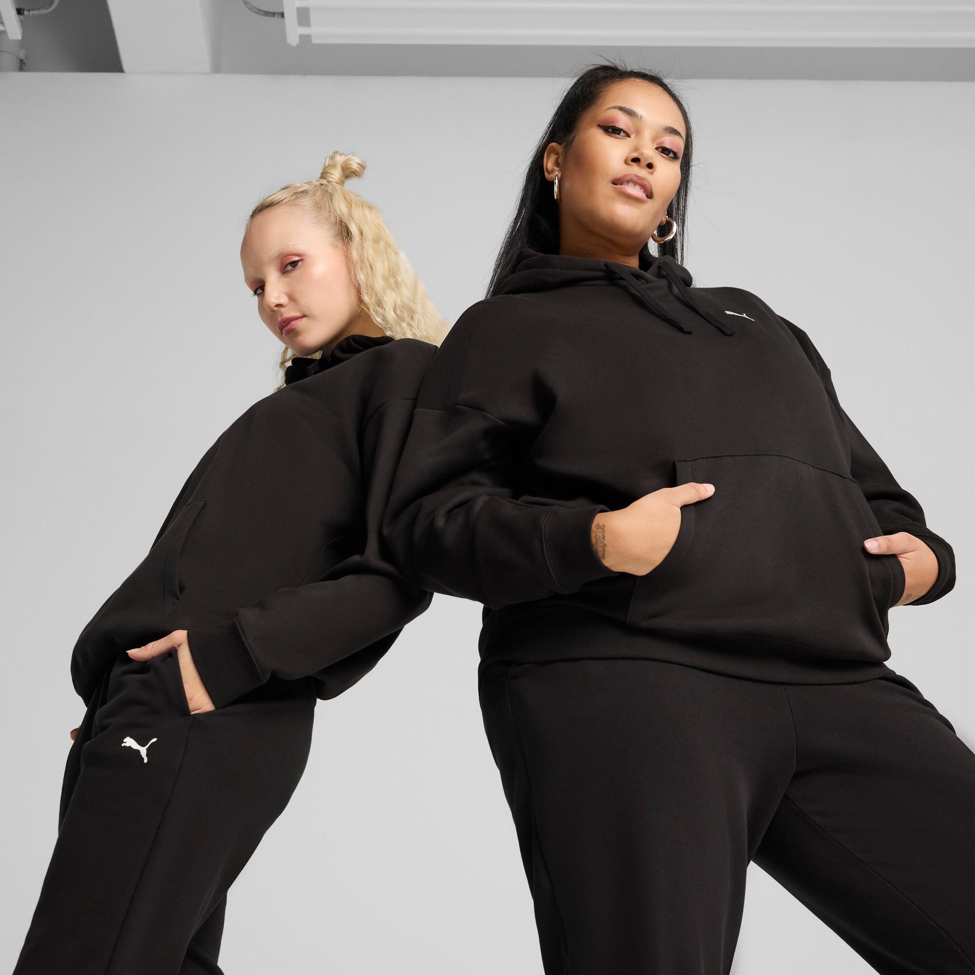 puma essentials women's comfort hoodie in black, size 3xl
