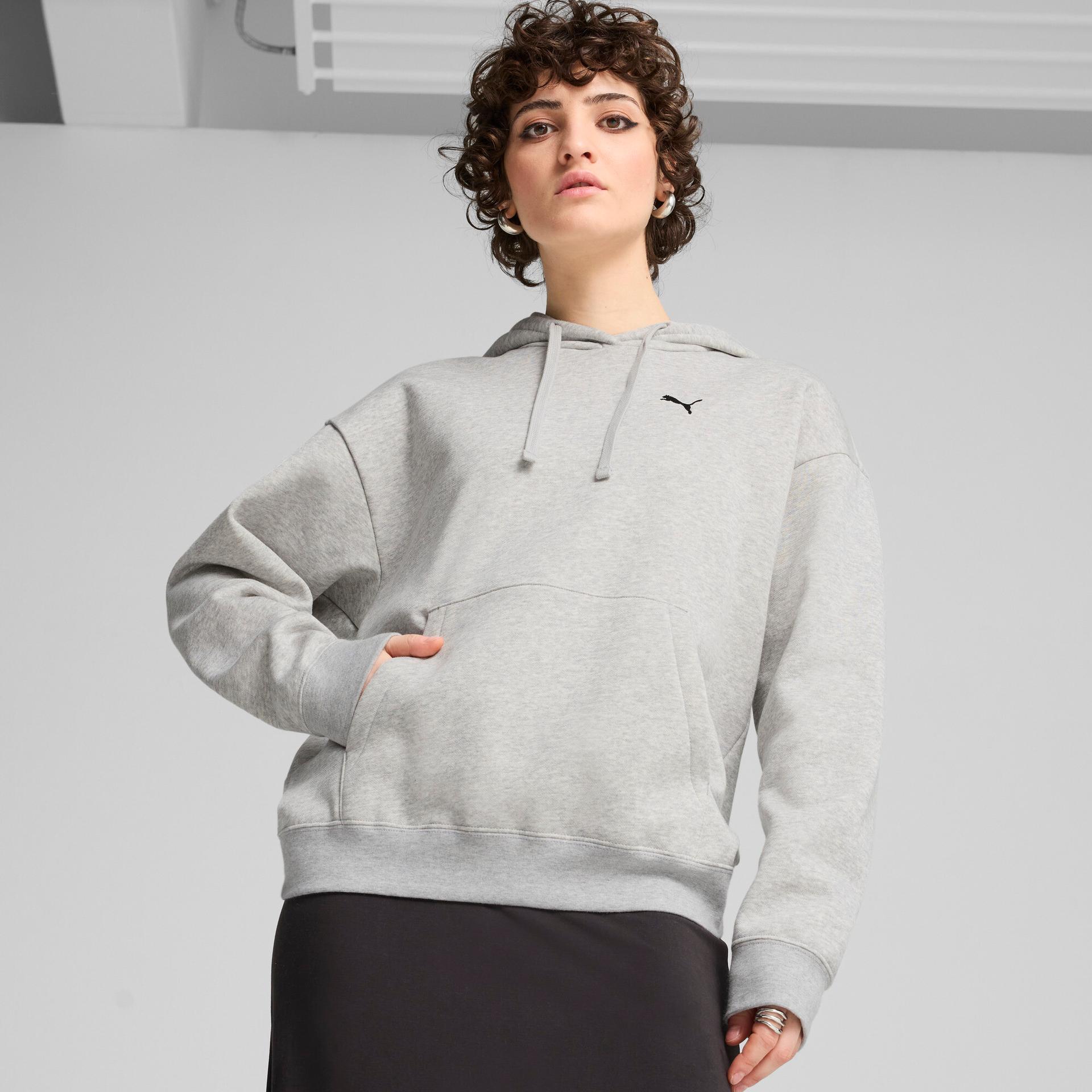puma essentials women's comfort hoodie in grey, size m