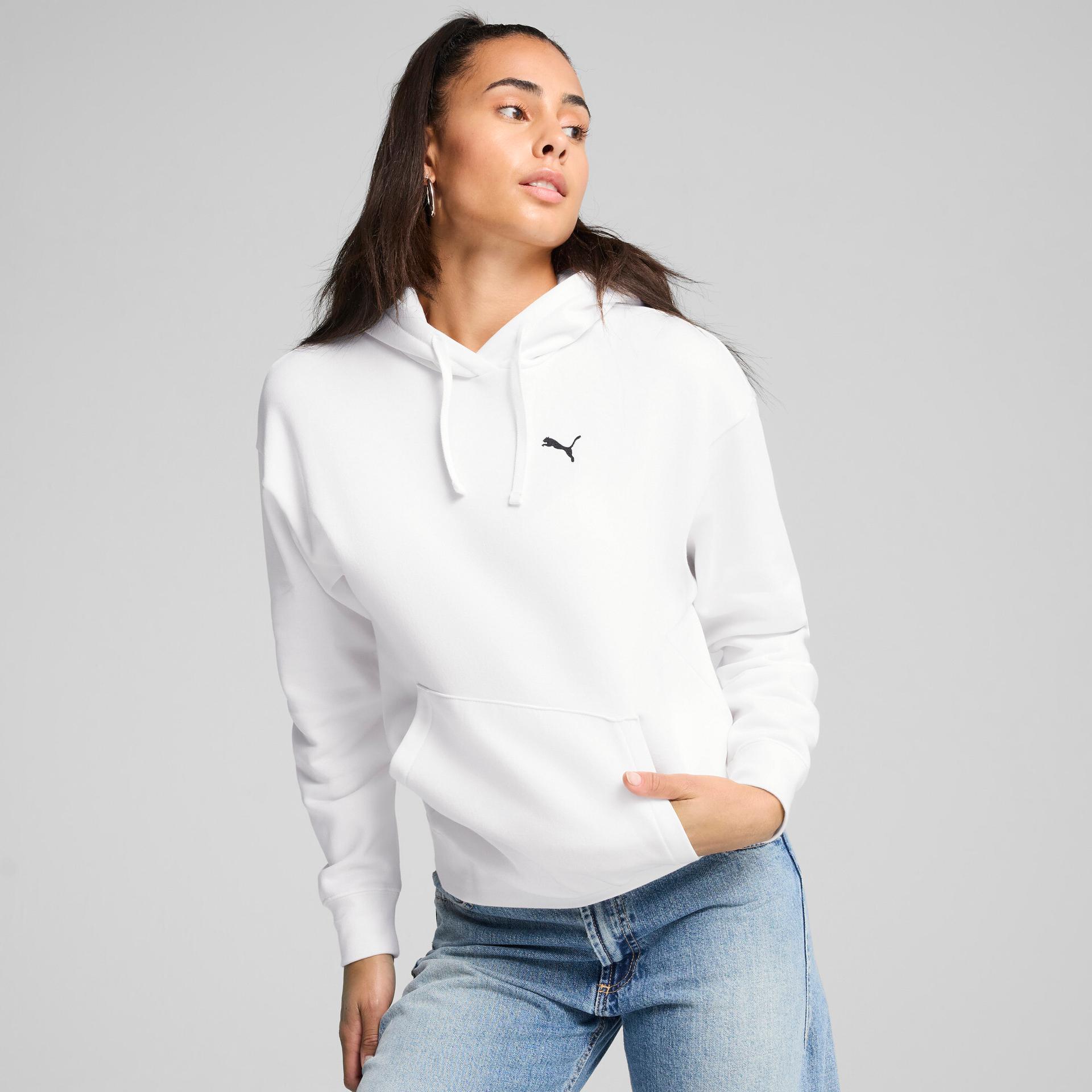 puma essentials women's comfort hoodie in white, size xxl