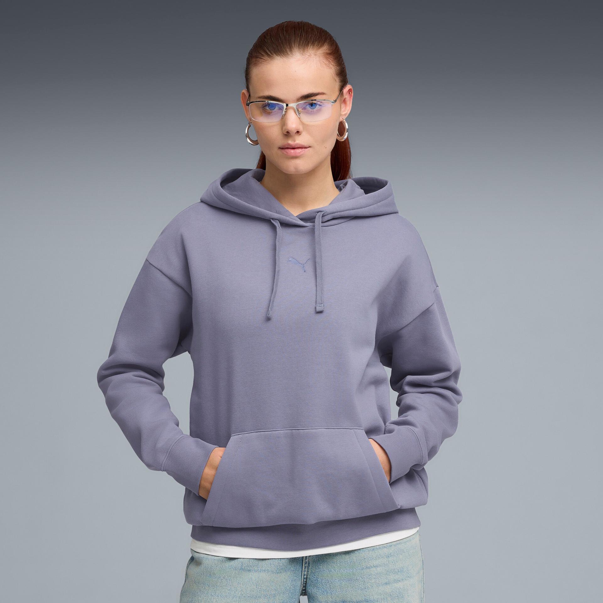 puma essentials women's fleece relaxed hoodie in grey, size xxl