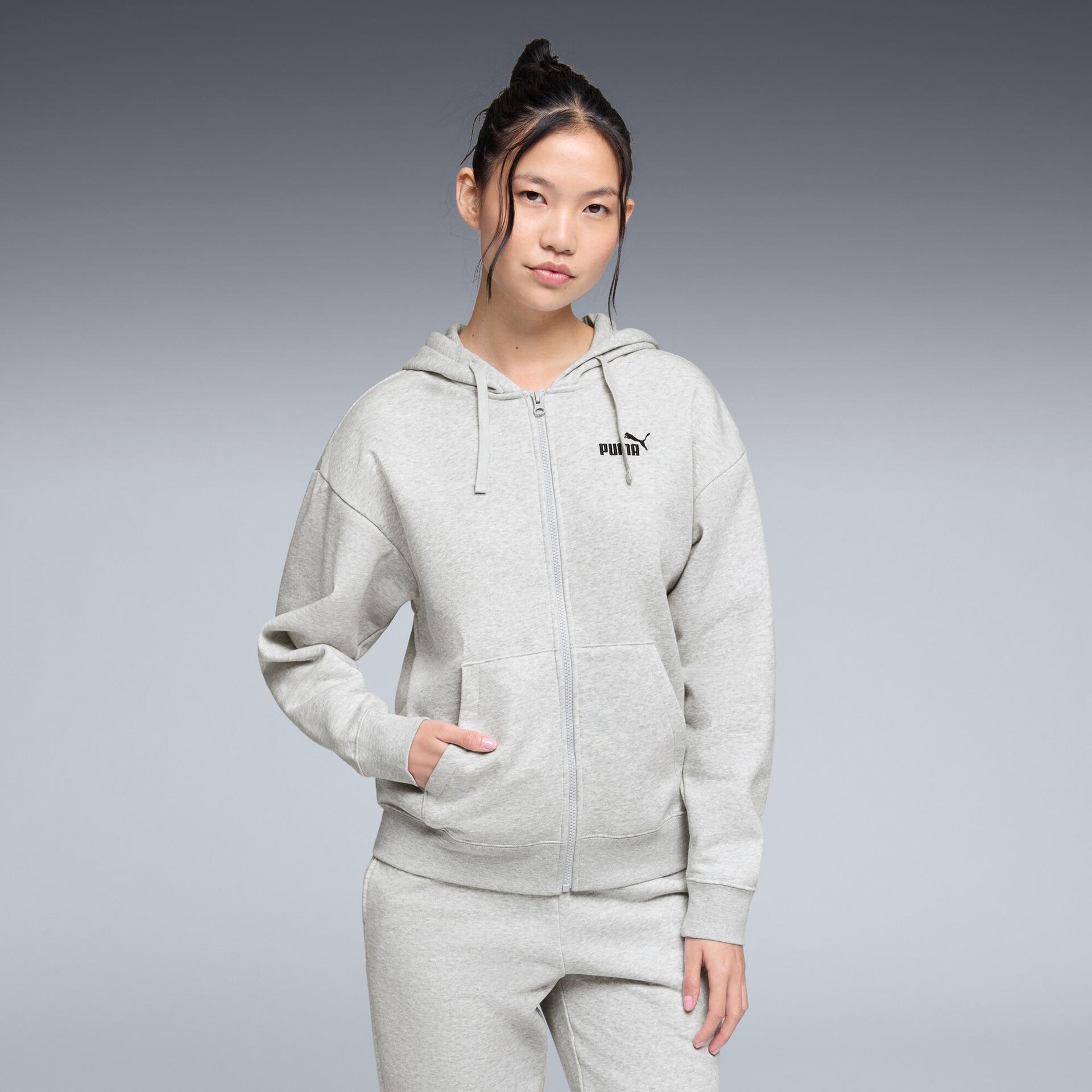 puma essentials women's fleece zip-up hoodie in grey, size xxl