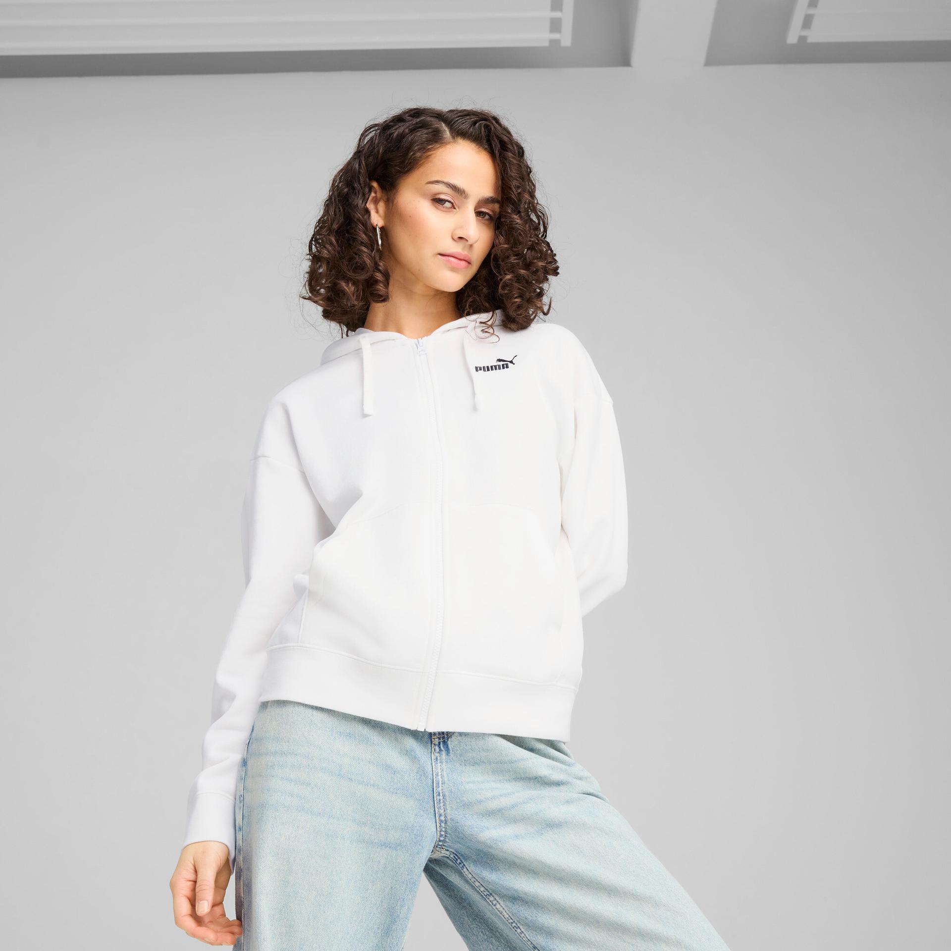 puma essentials women's fleece zip-up hoodie in white, size xxl