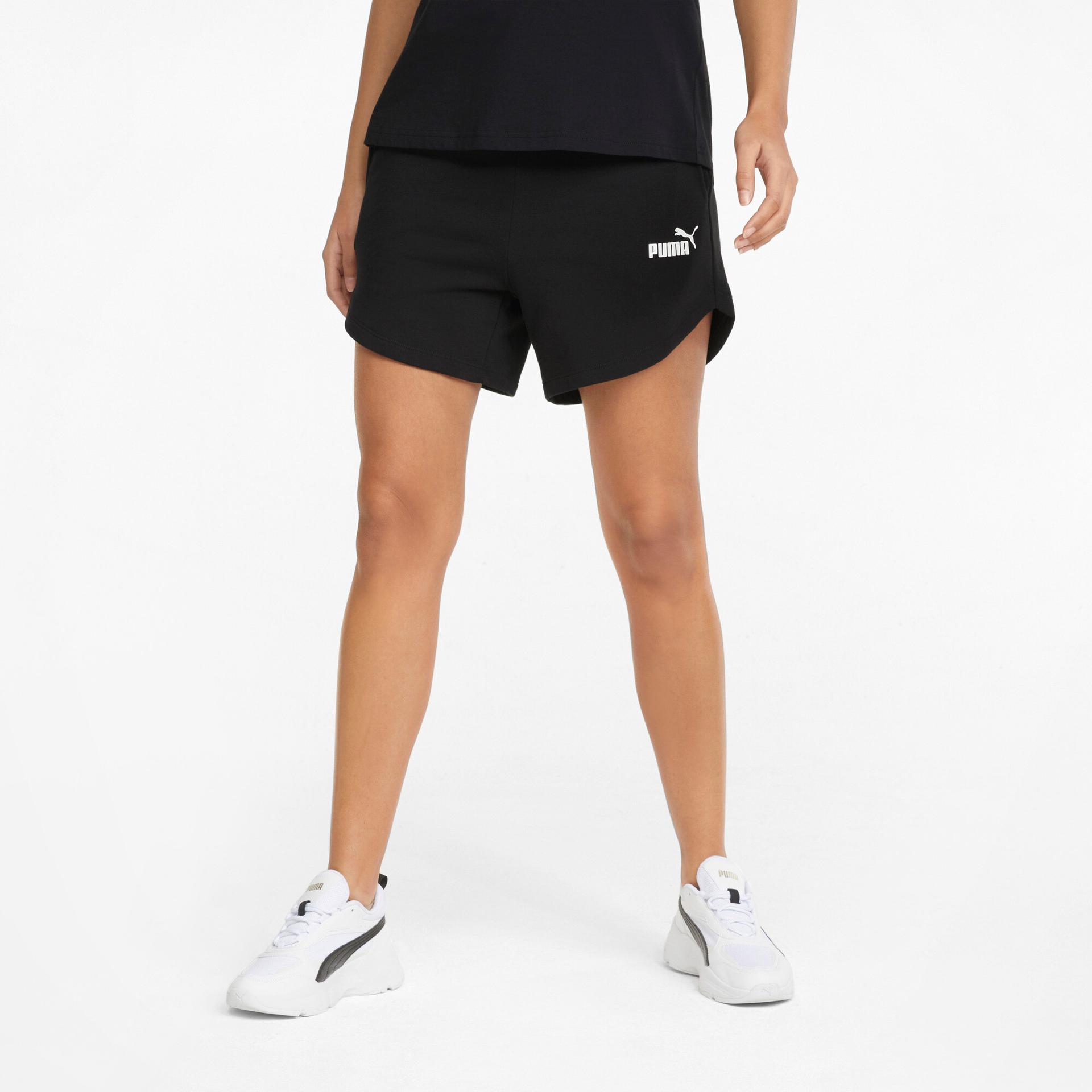 puma essentials women's high waist shorts in black, size xs