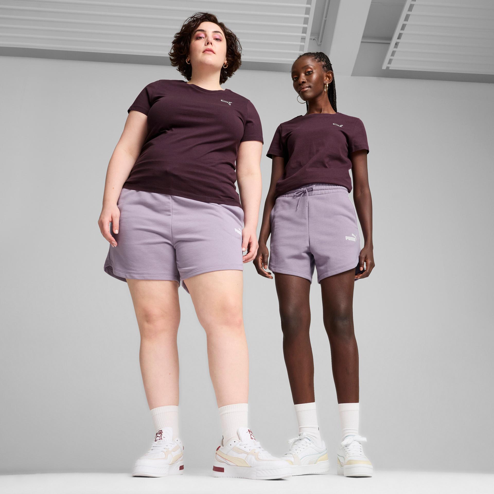 puma essentials women's high waist shorts in purple, size s