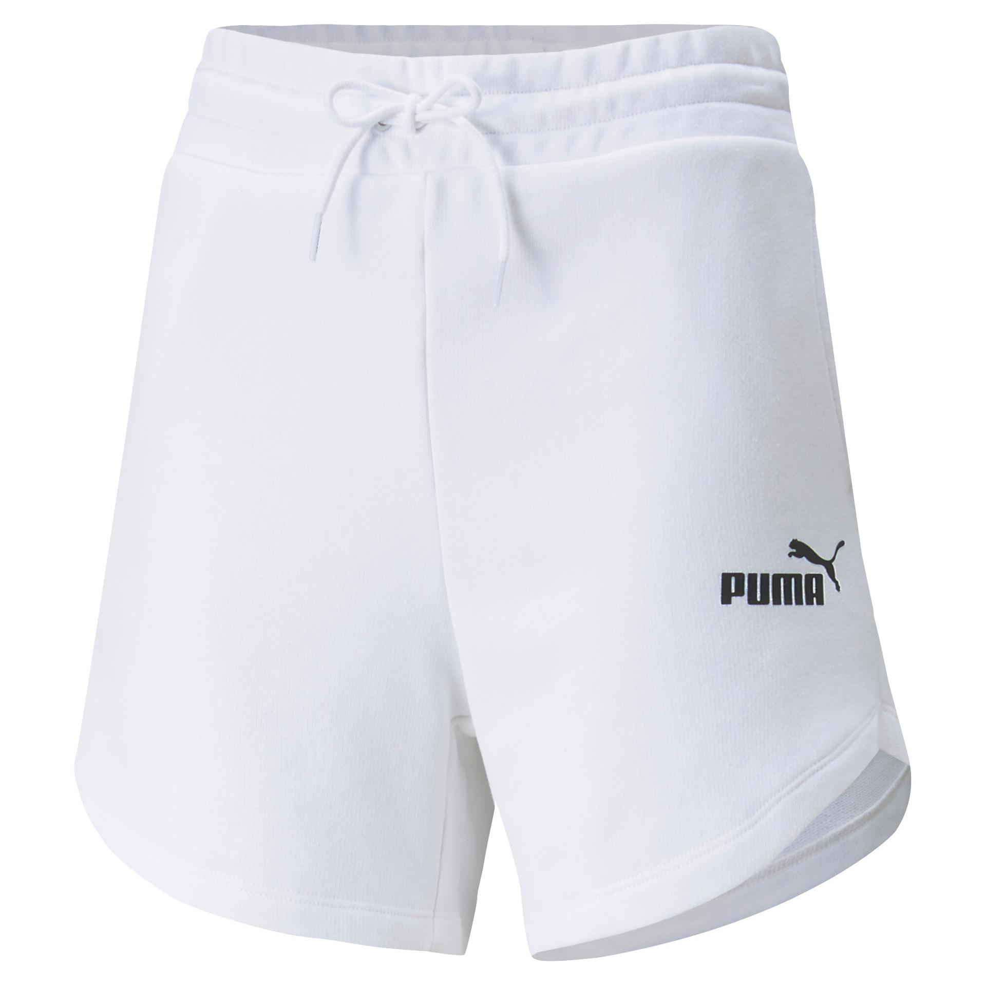 puma essentials women's high waist shorts in white, size s