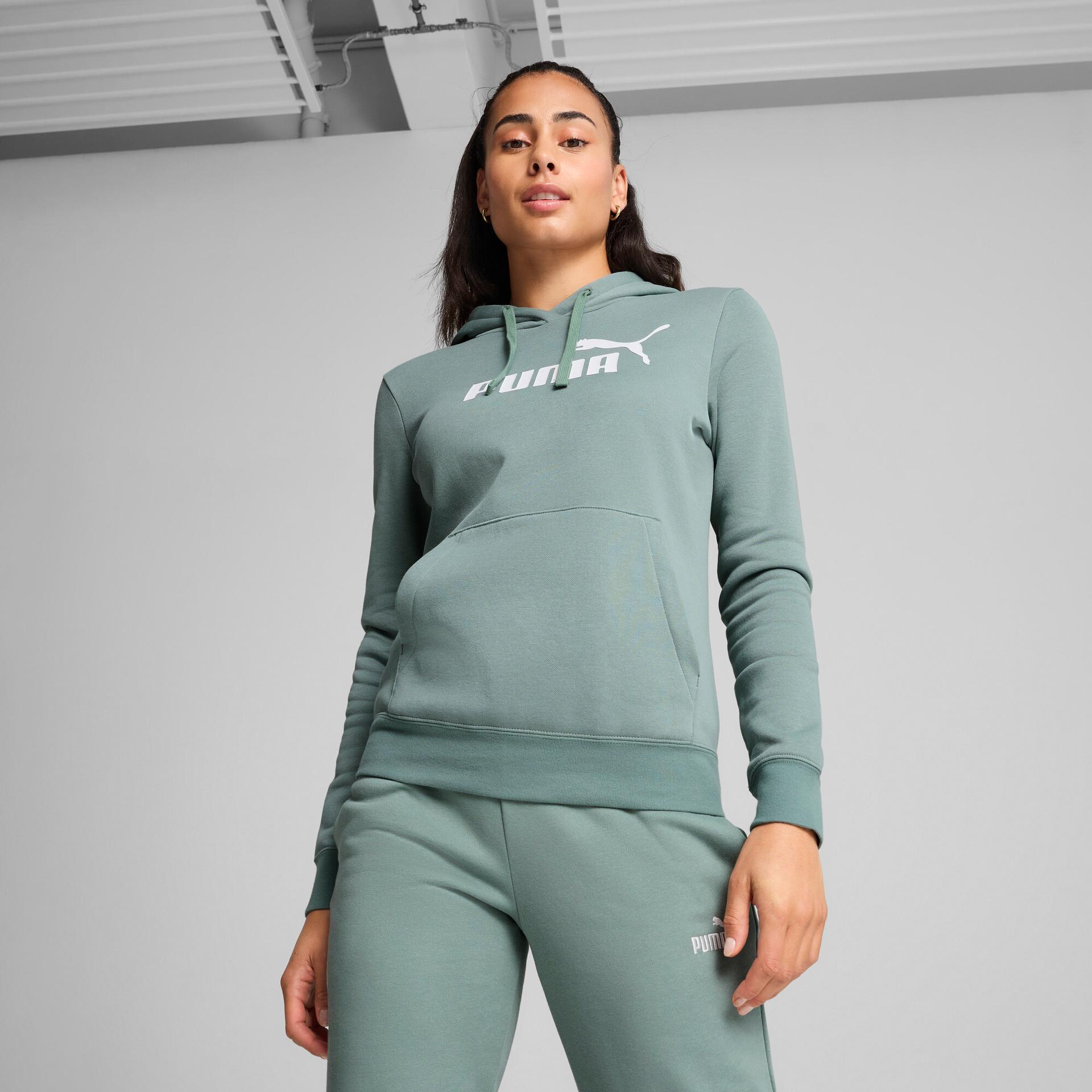 puma essentials women's hoodie in green, size 3xl