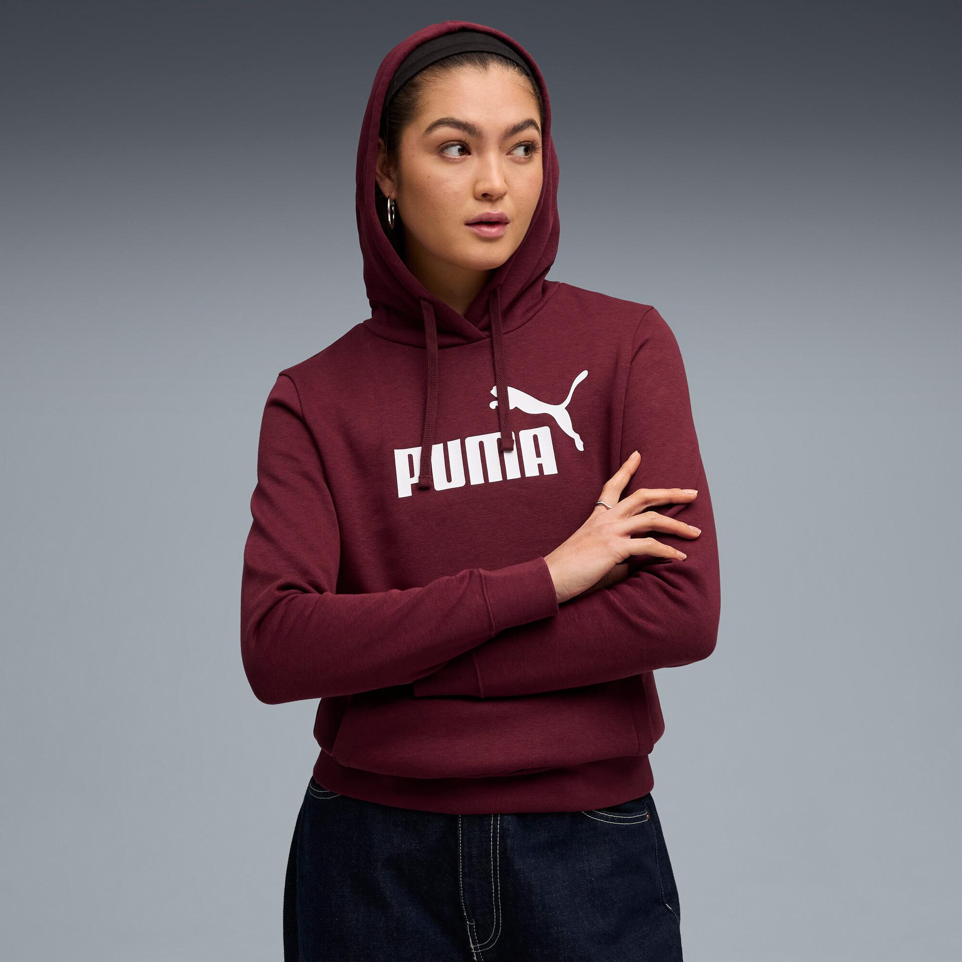puma essentials women's hoodie in red, size s