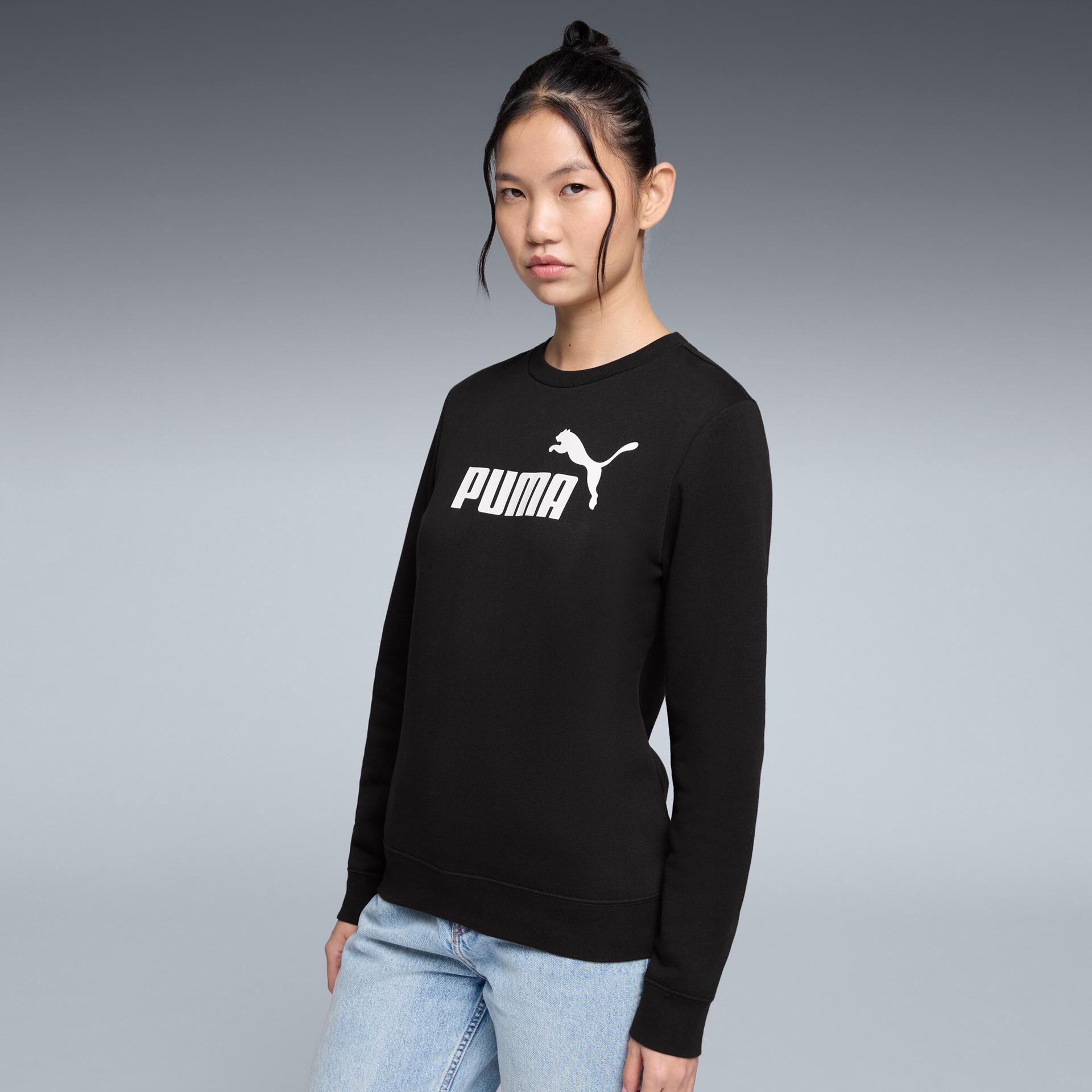 puma essentials women's logo crew neck sweatshirt in black, size m