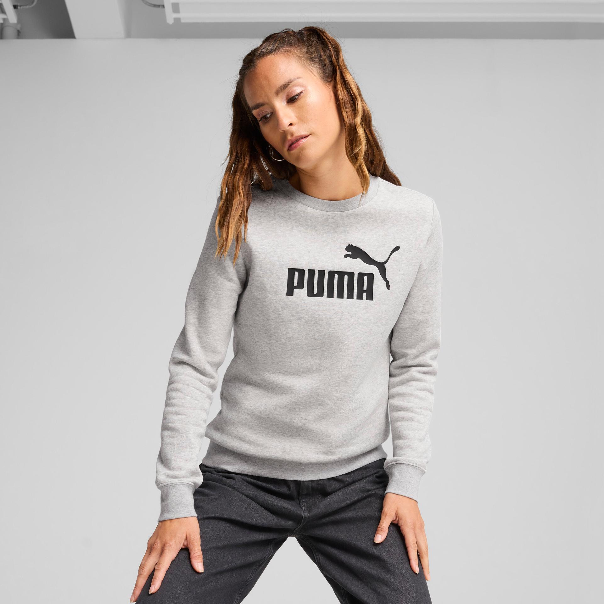puma essentials women's logo crew neck sweatshirt in grey, size xl