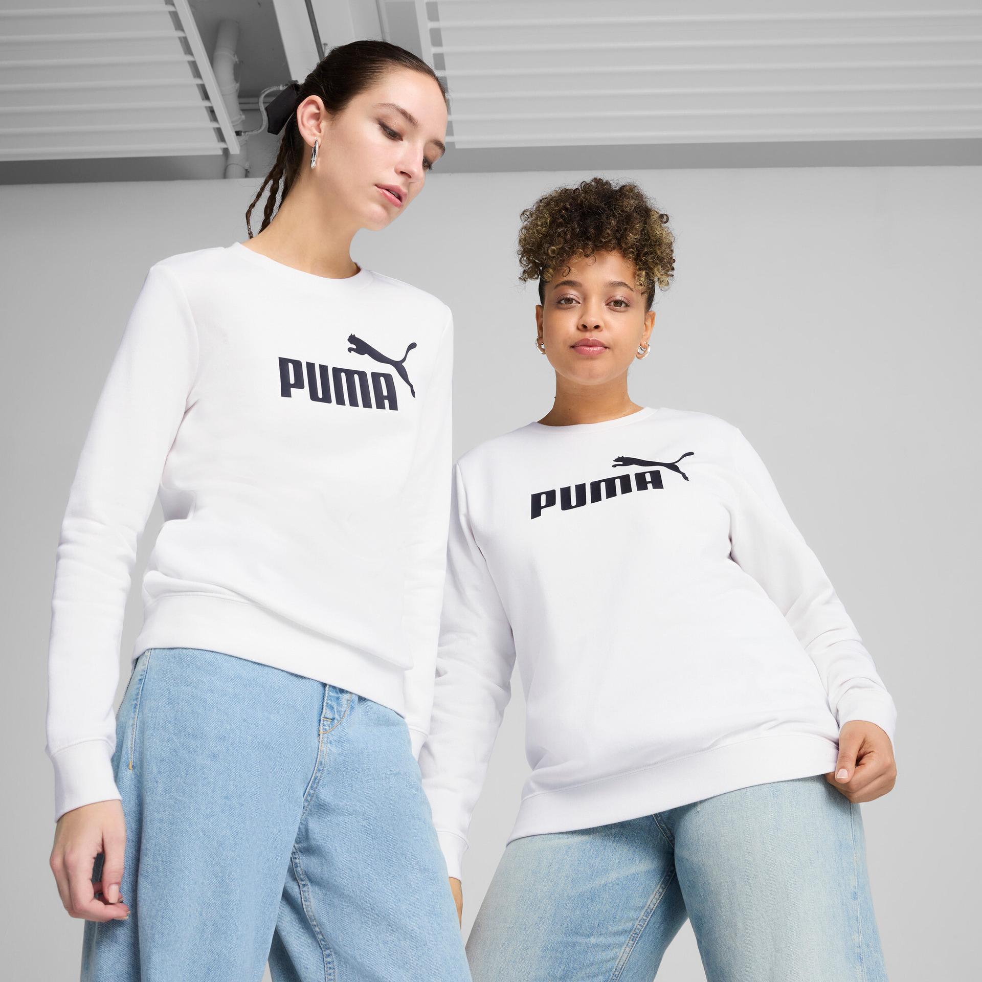 puma essentials women's logo crew neck sweatshirt in white, size s