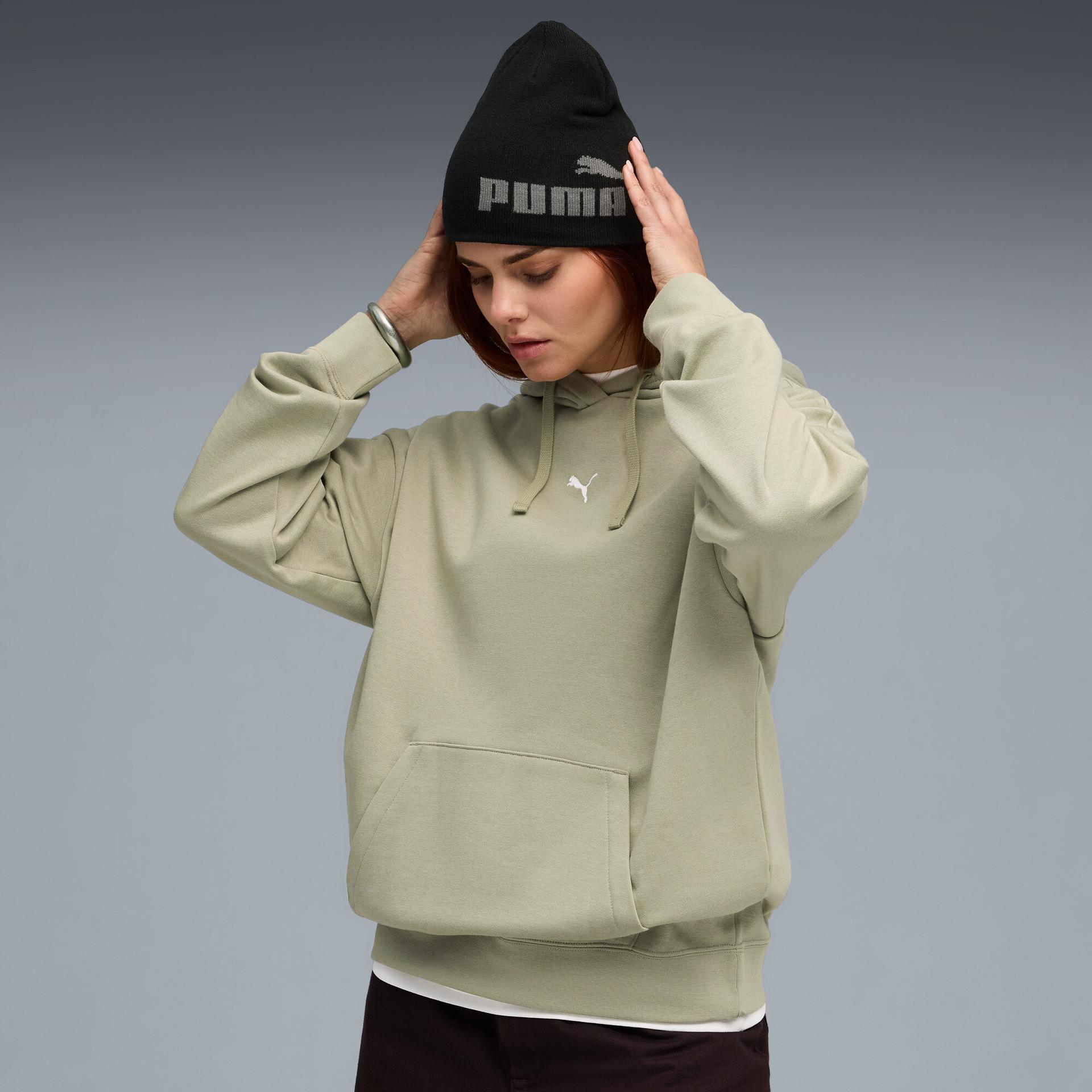 puma essentials women's oversized hoodie in green, size s